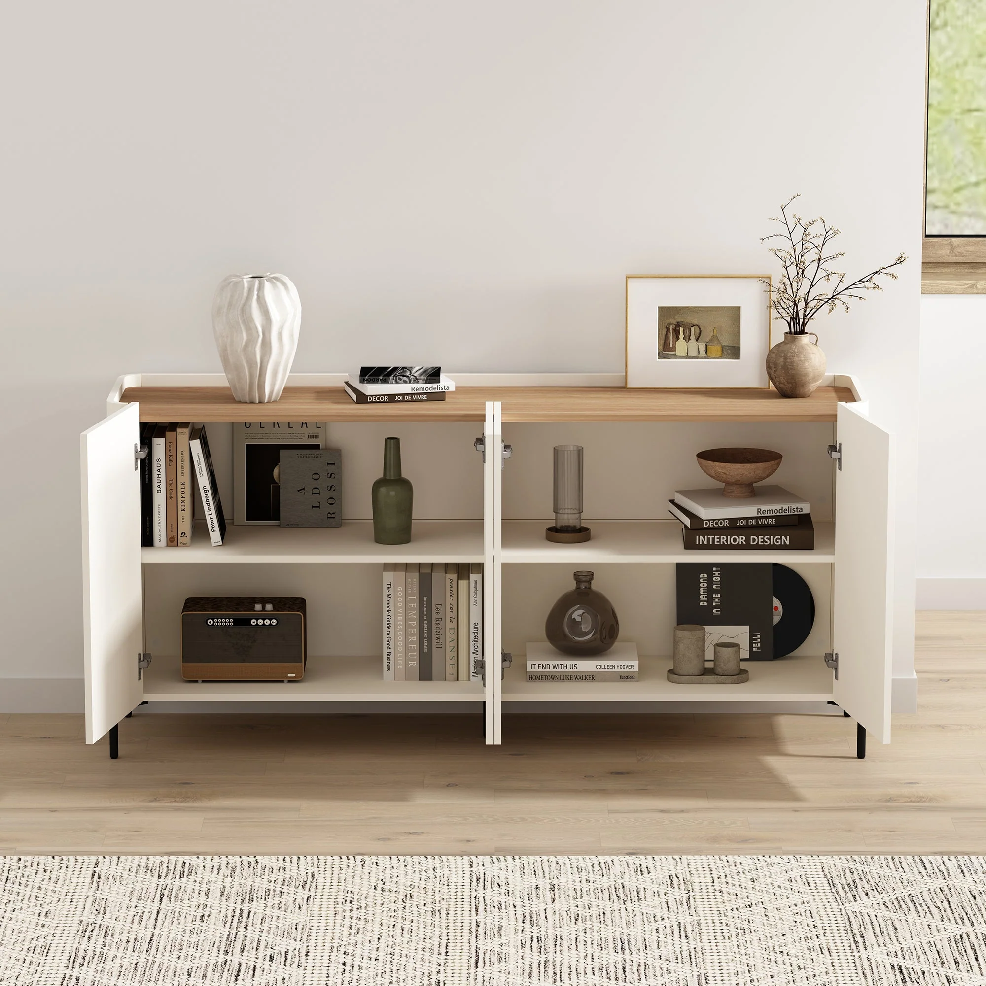 2-Piece Abbey Bookcase and Sideboard in Maple and Off White - Image 15