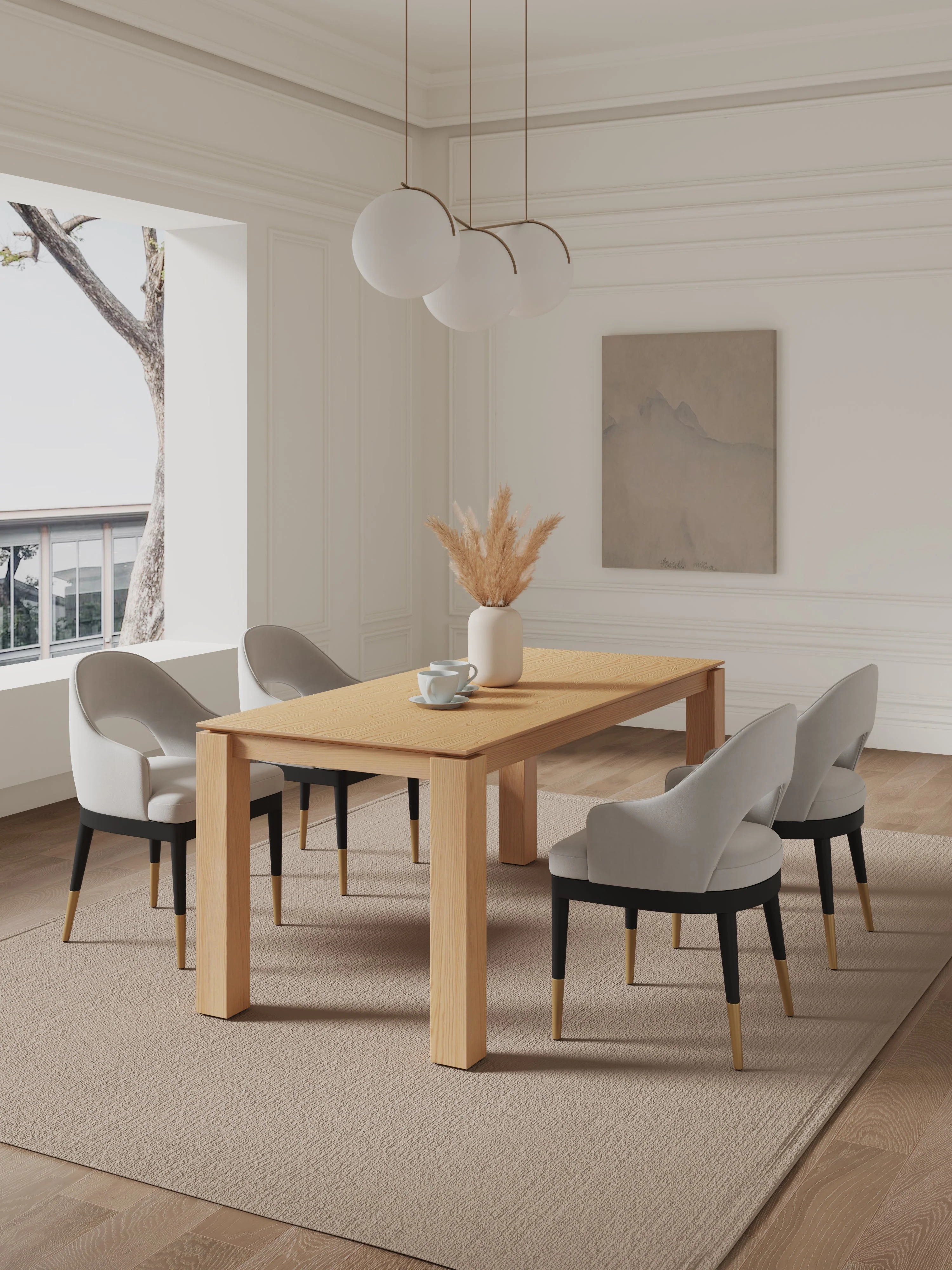 5-Piece Rockaway 70.86 Dining Set with 4 Carrington Chairs in Natural and Light Grey - Image 2
