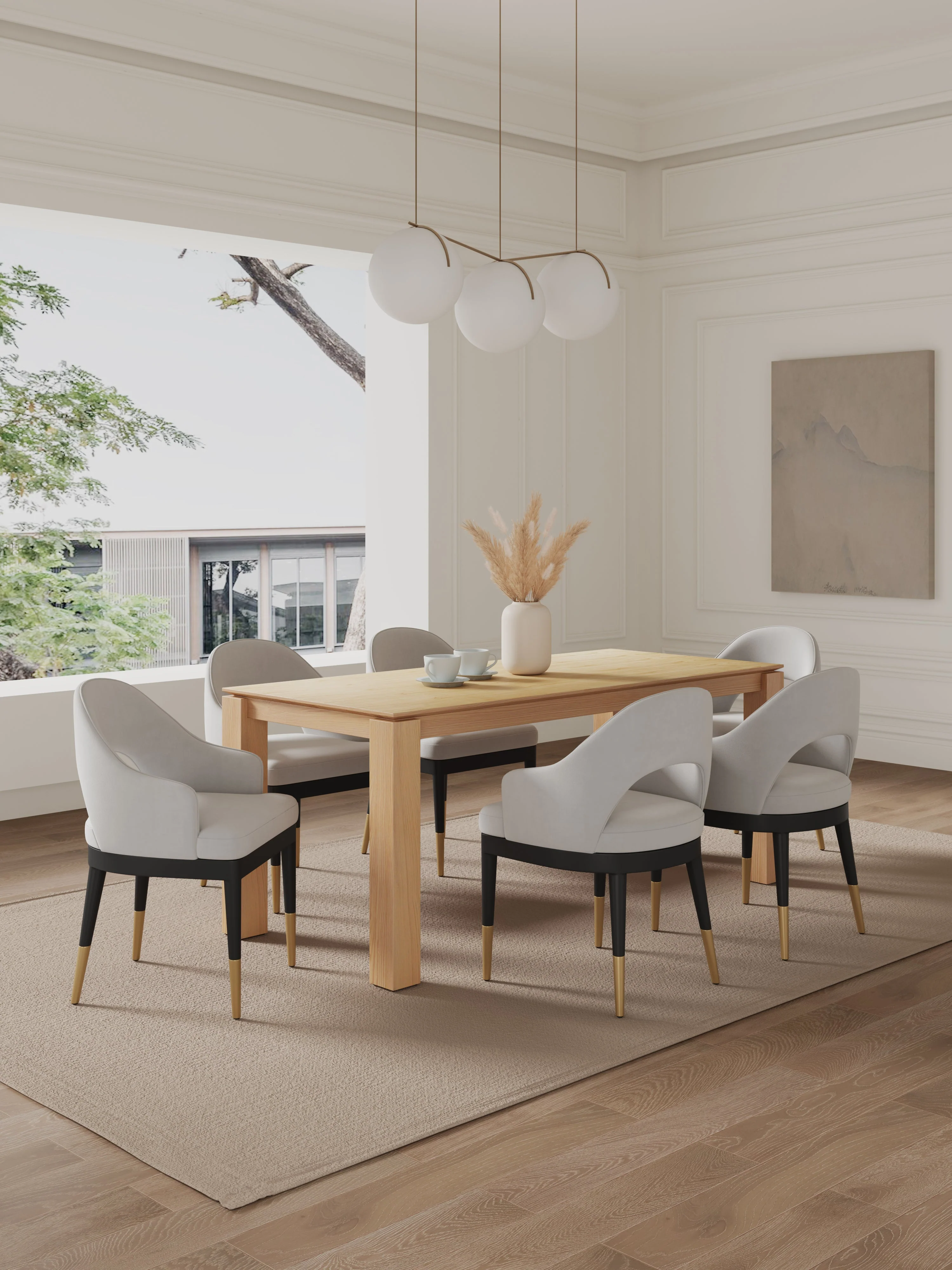 7-Piece Rockaway 70.86 Dining Set with 6 Carrington Chairs in Natural and Light Grey - Image 2