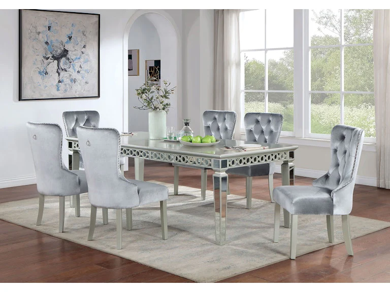 Adalia Silver/Dark Gray 7-Piece Dining Table Set