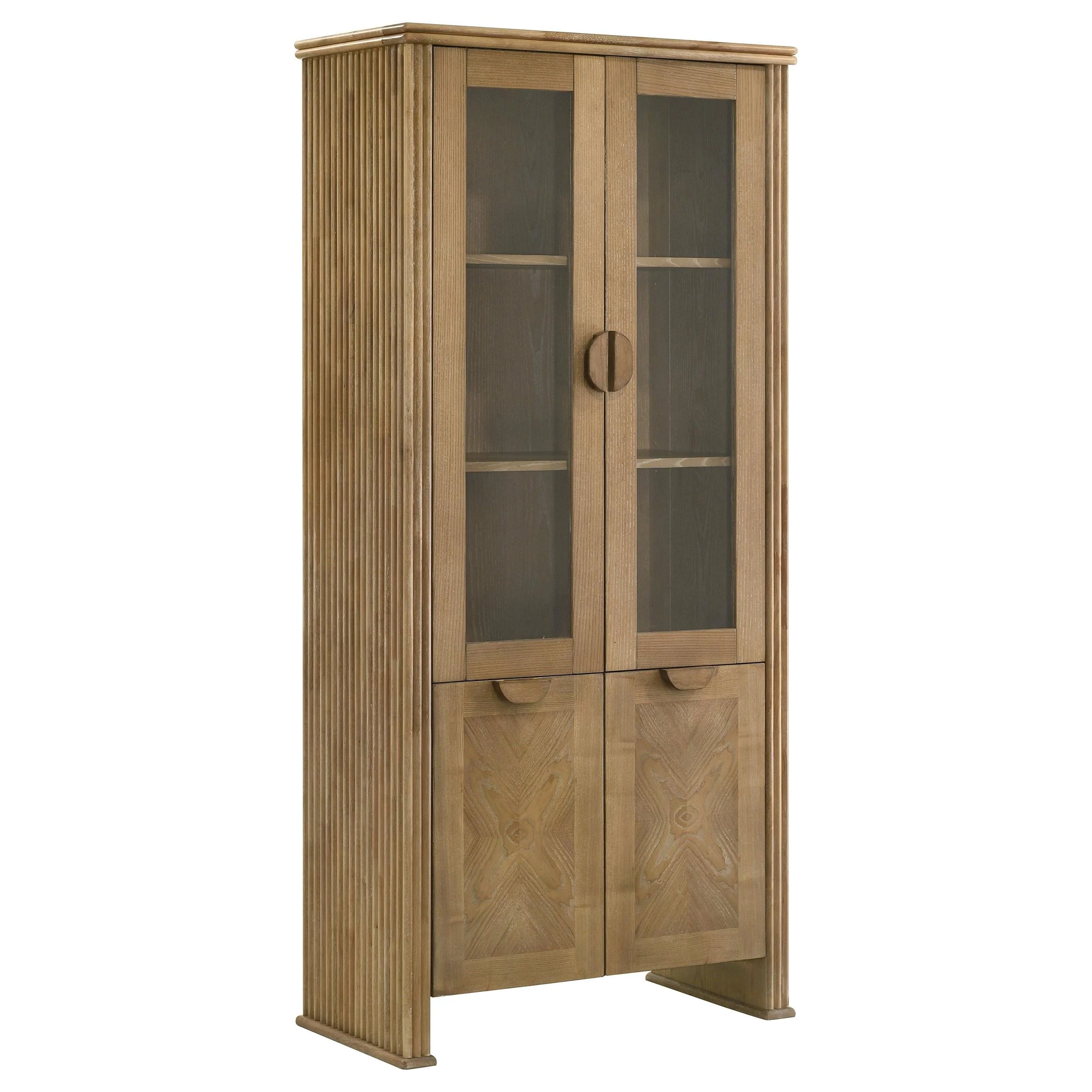 Adina Distressed Light Brown Tall Dining Display Cabinet - Image 2