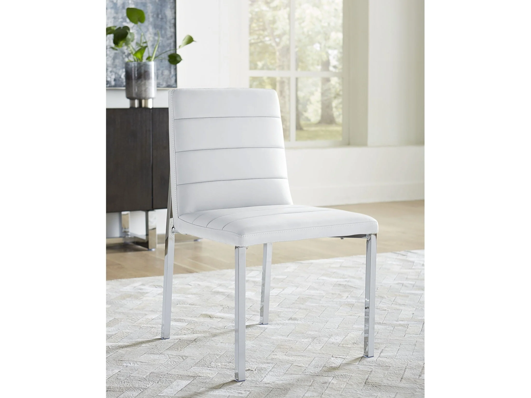 Amalfi Metal Back Chair in White Leather (Set of 2)