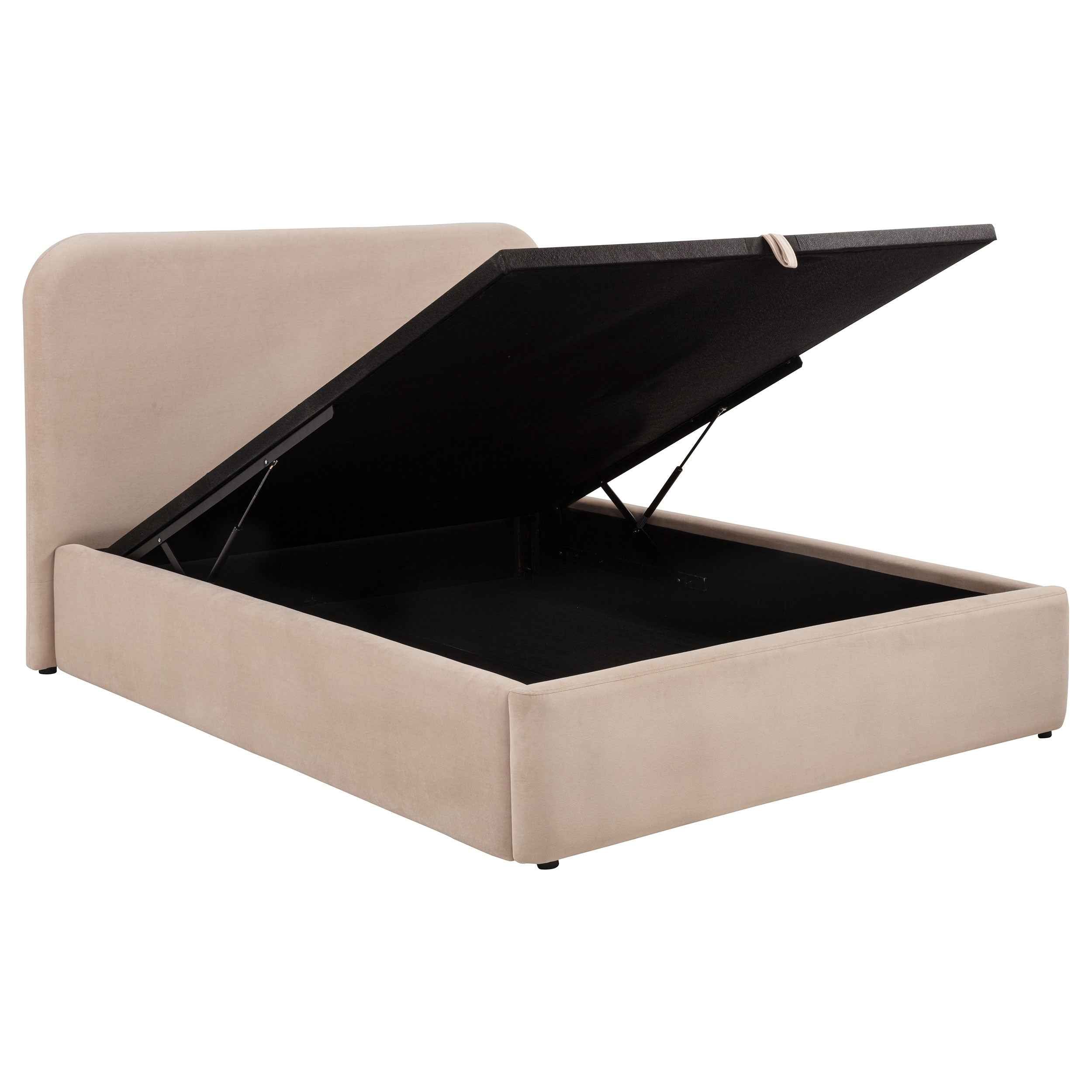 Anders Beige Upholstered Queen Storage Lift Platform Bed - Image 3