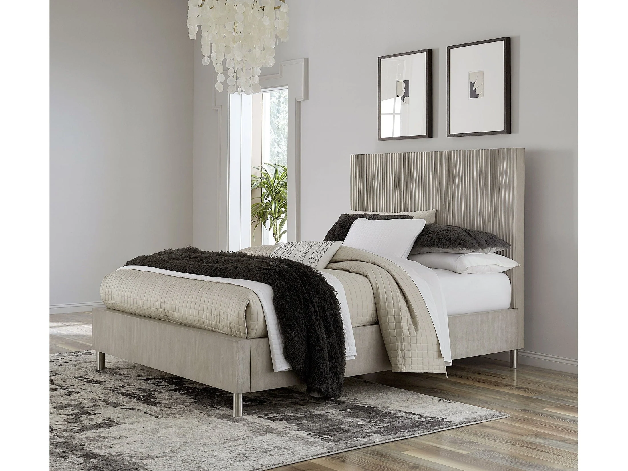 Argento Wave-Patterned Eastern King Bed in Misty Grey