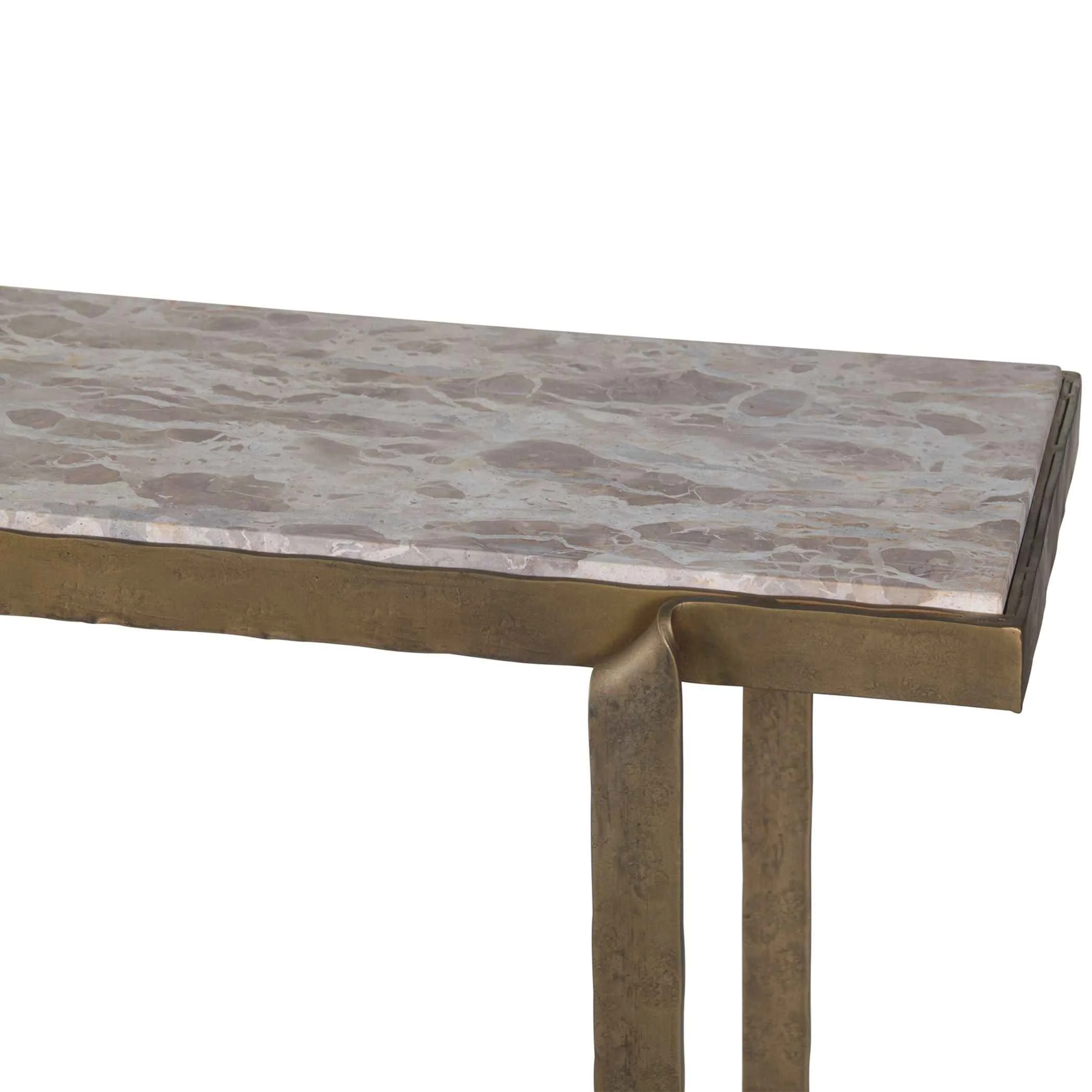 Argos 52" Console Table with Capri Beige Marble Top and Antique Brass Base - Image 6