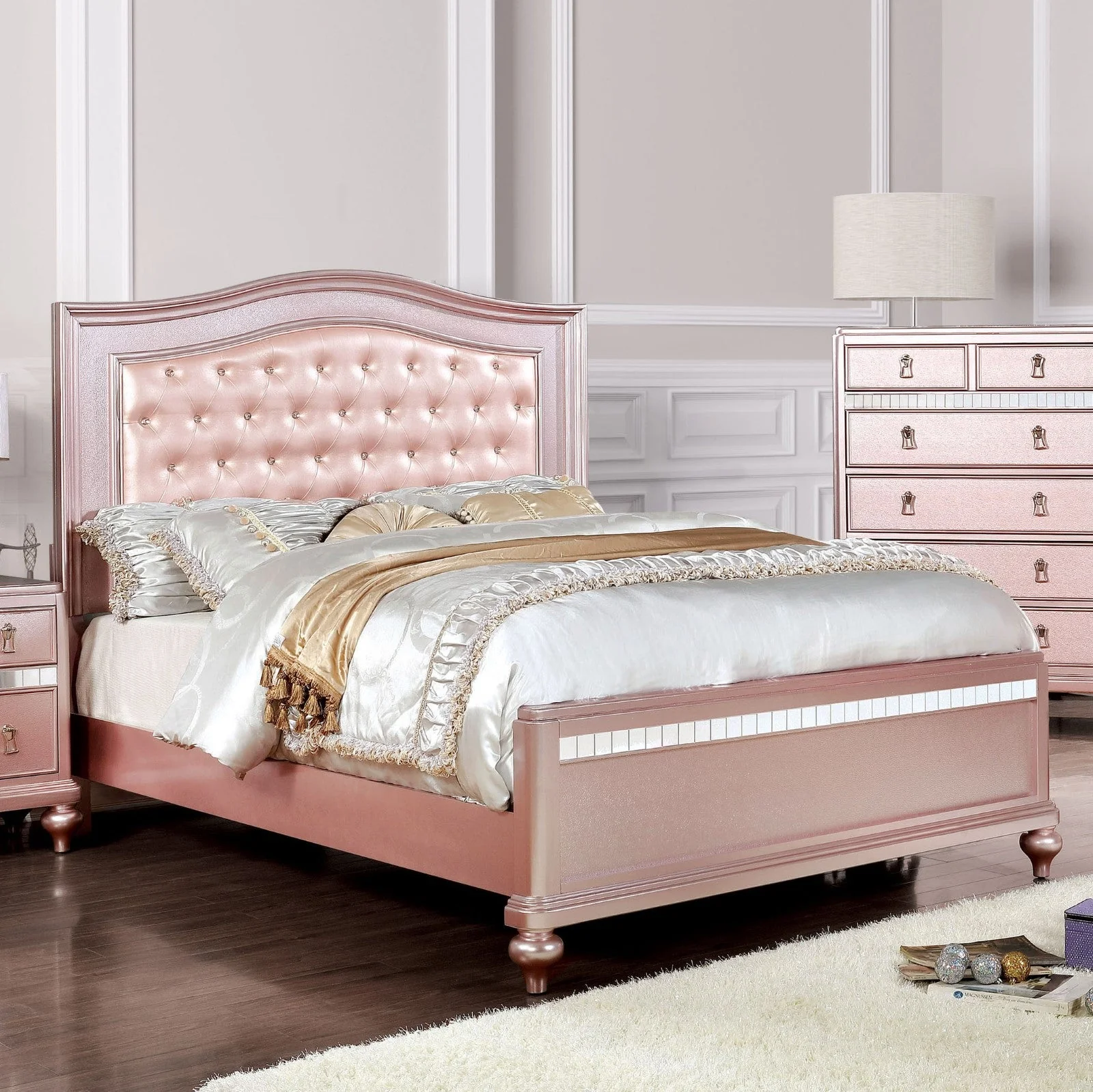 Ariston Rose Gold 4-Piece Queen Bedroom Set - Image 2