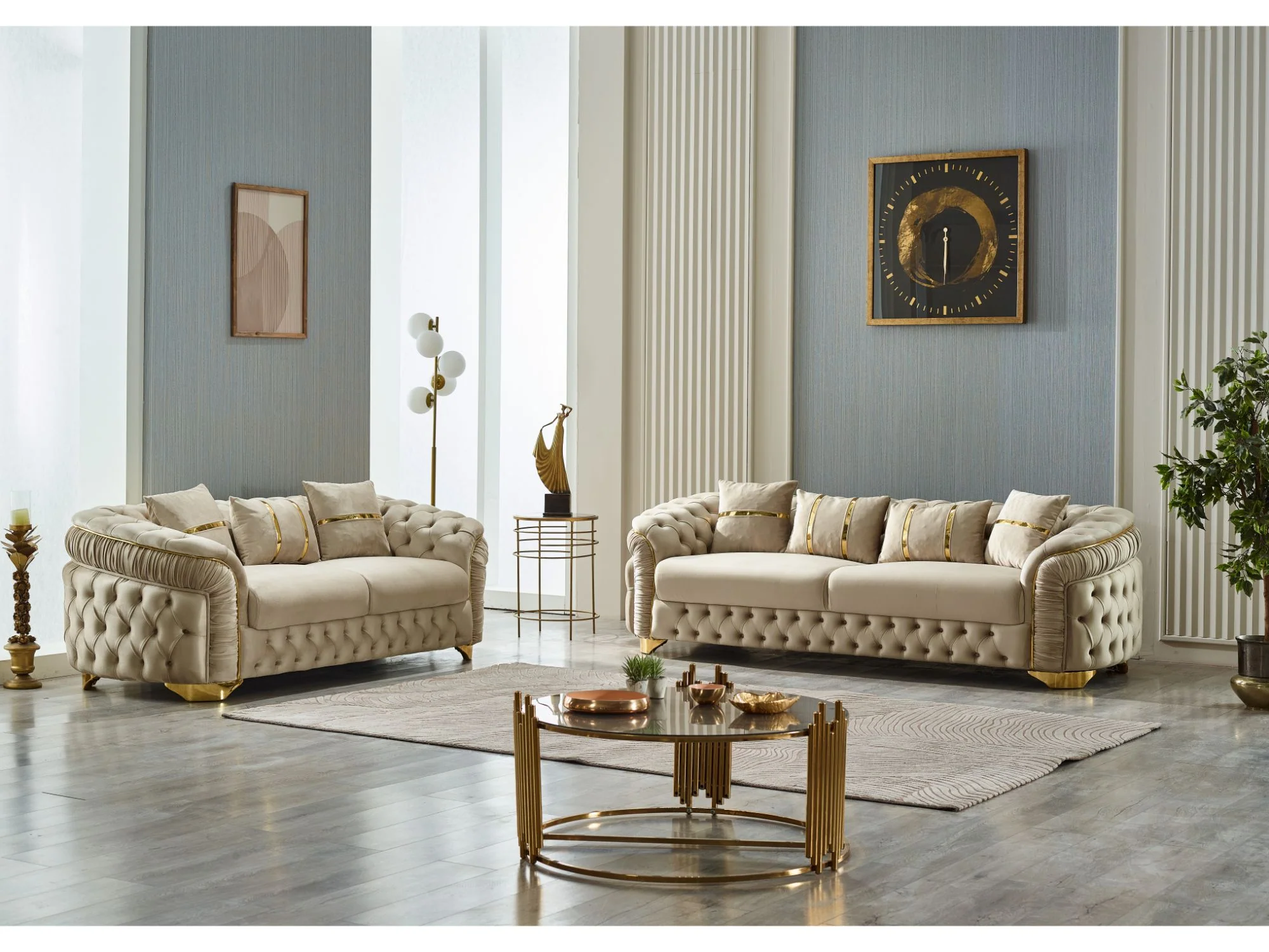 Arizona 3-pieces (Sofa & Loveseat & Chair) Livingroom Set Beige - Image 2