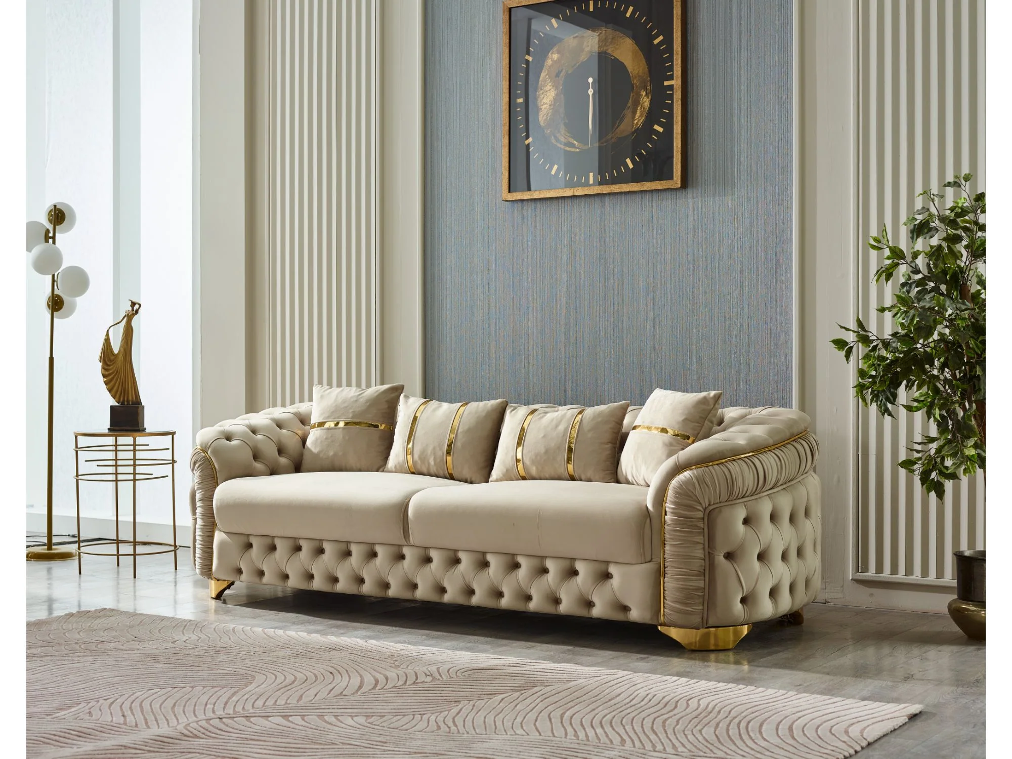 Arizona 3-pieces (Sofa & Loveseat & Chair) Livingroom Set Beige - Image 4