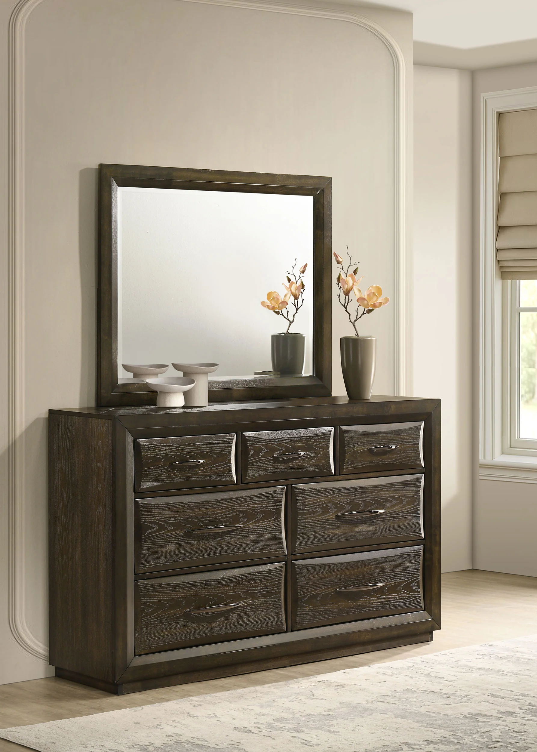 Atlas Dark Oak 7-drawer Bedroom Dresser and Mirror Set
