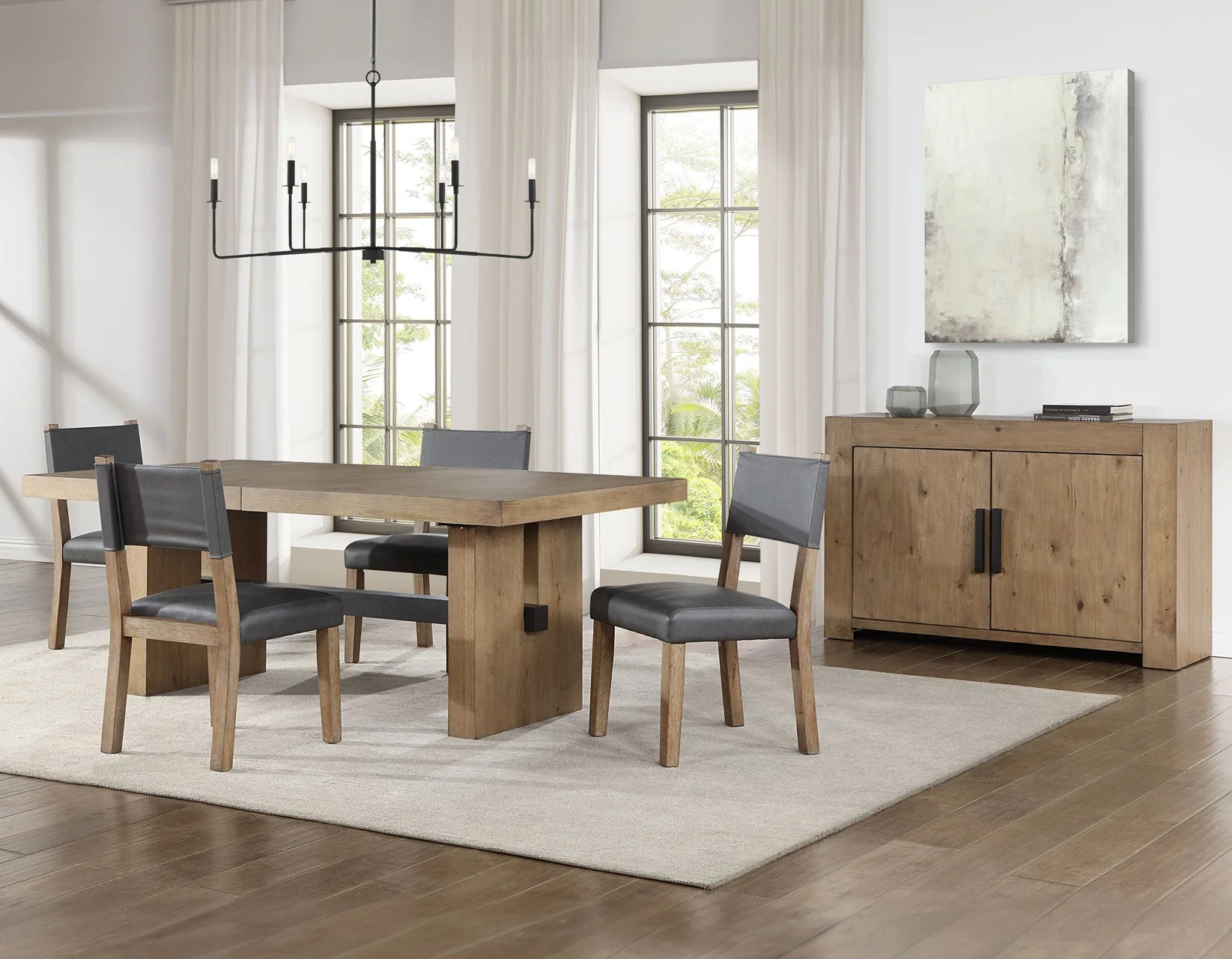 Aubrey Waxed Driftwood 7-Piece 78-96″ Dining Set - Image 2