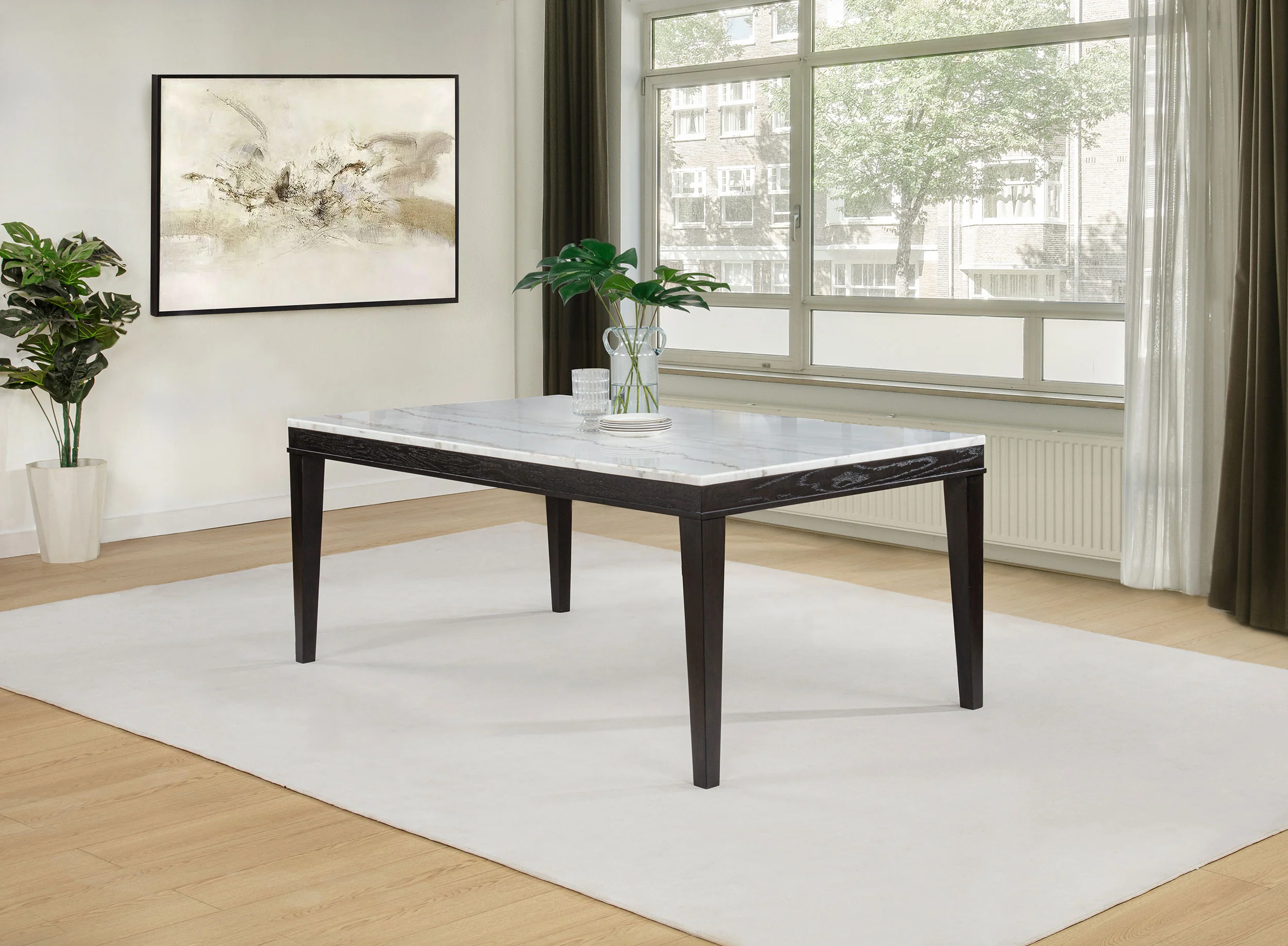 Averill Coffee Bean 72-inch Rectangular White Marble Top Dining Table