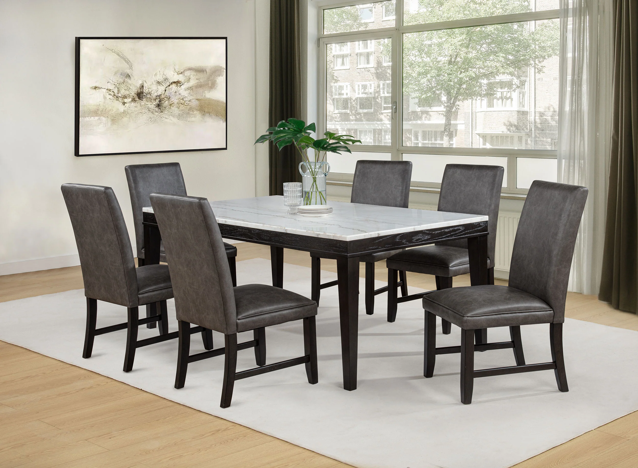 Averill Coffee Bean 72-inch Rectangular White Marble Top Dining Table - Image 16