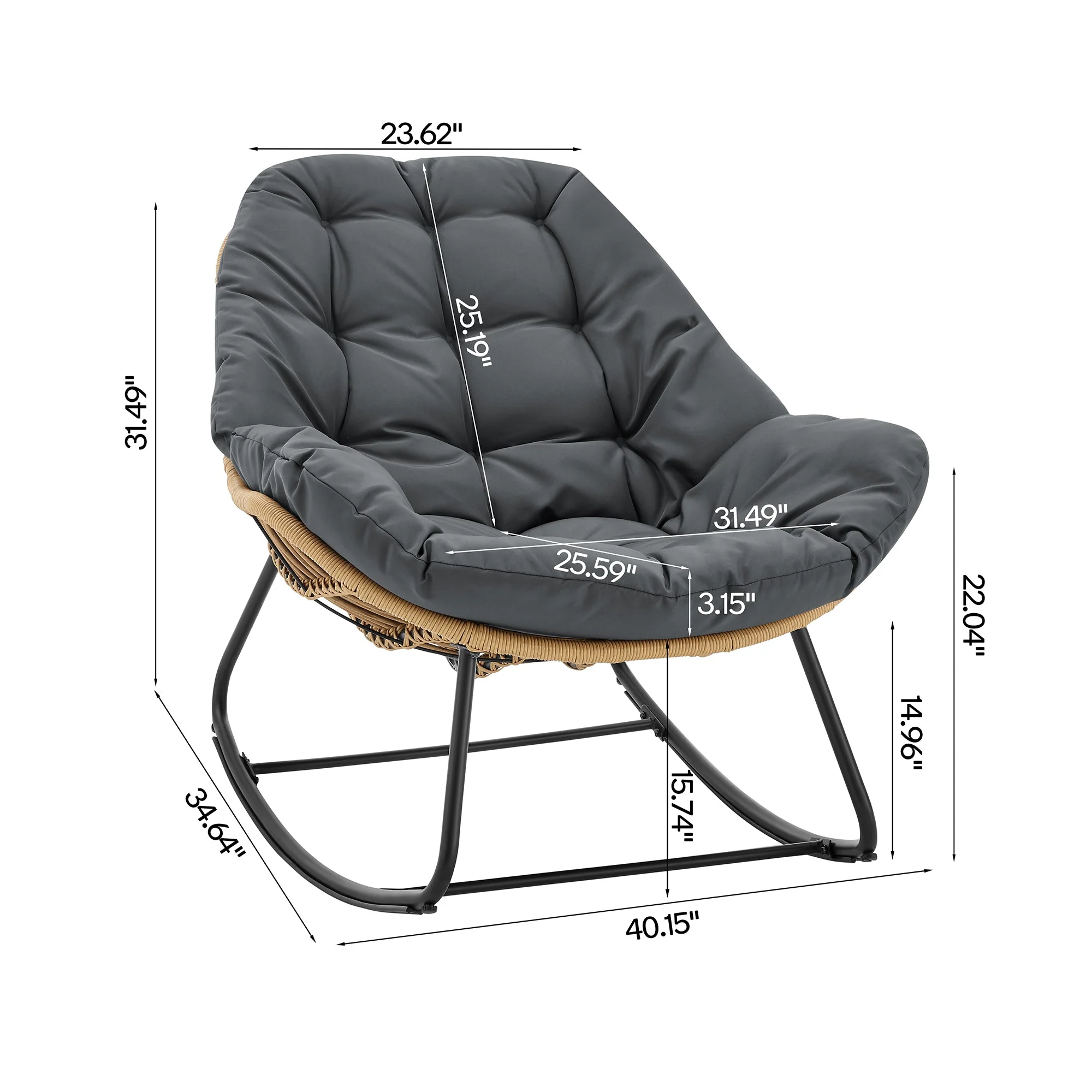 Benson 6-Piece Patio Rocking Chair Set with Ottomans and Tables in Grey - Image 3