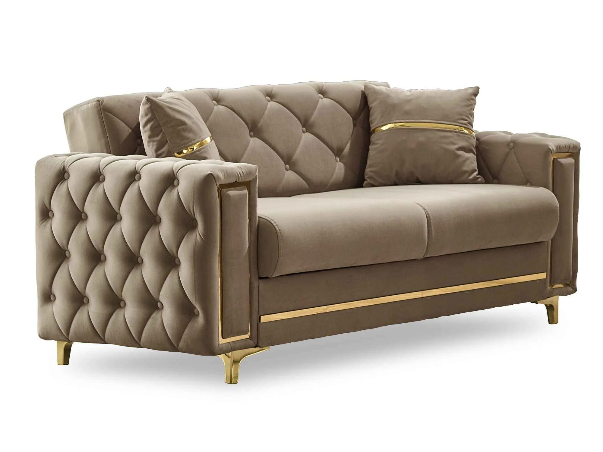 Bolivya Beige Convertible Loveseat With Gold Legs