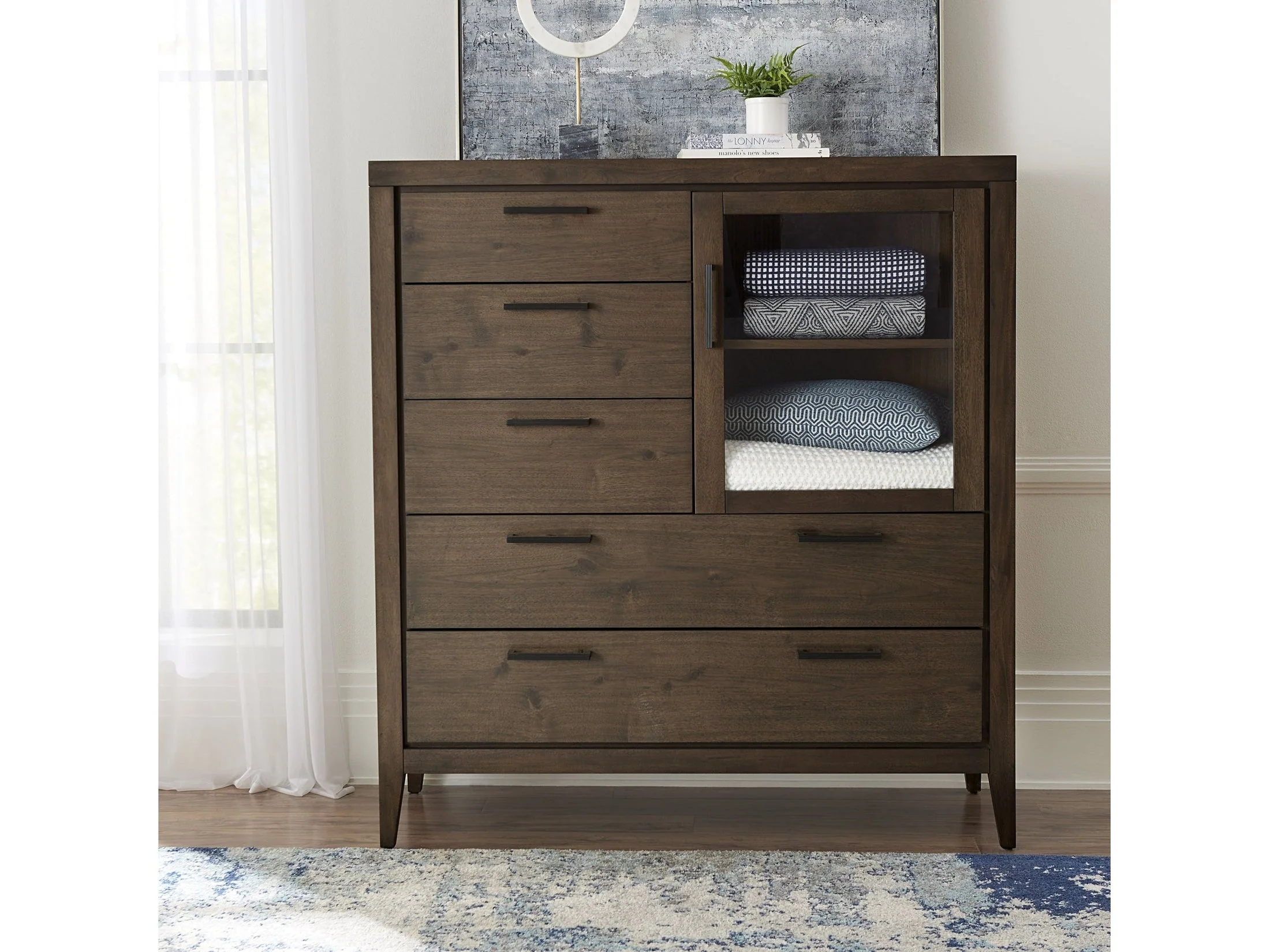 Boracay Five Drawer One Door Walnut Sweater Chest in Wild Oats Brown