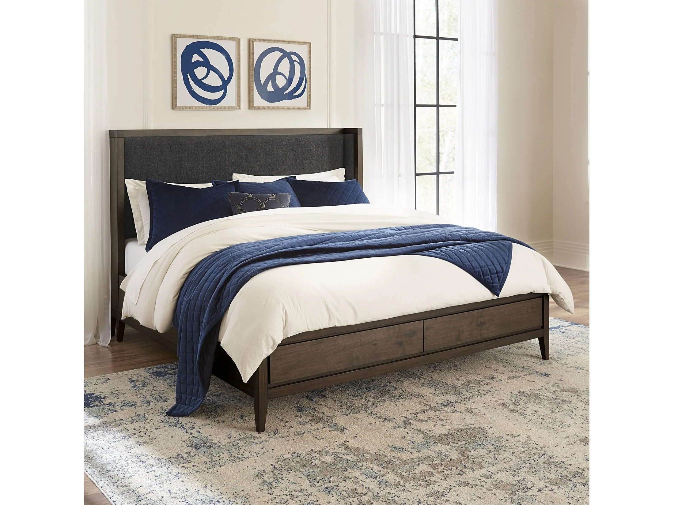 Boracay Upholstered Wingback California King Storage Bed in Wild Oats Brown