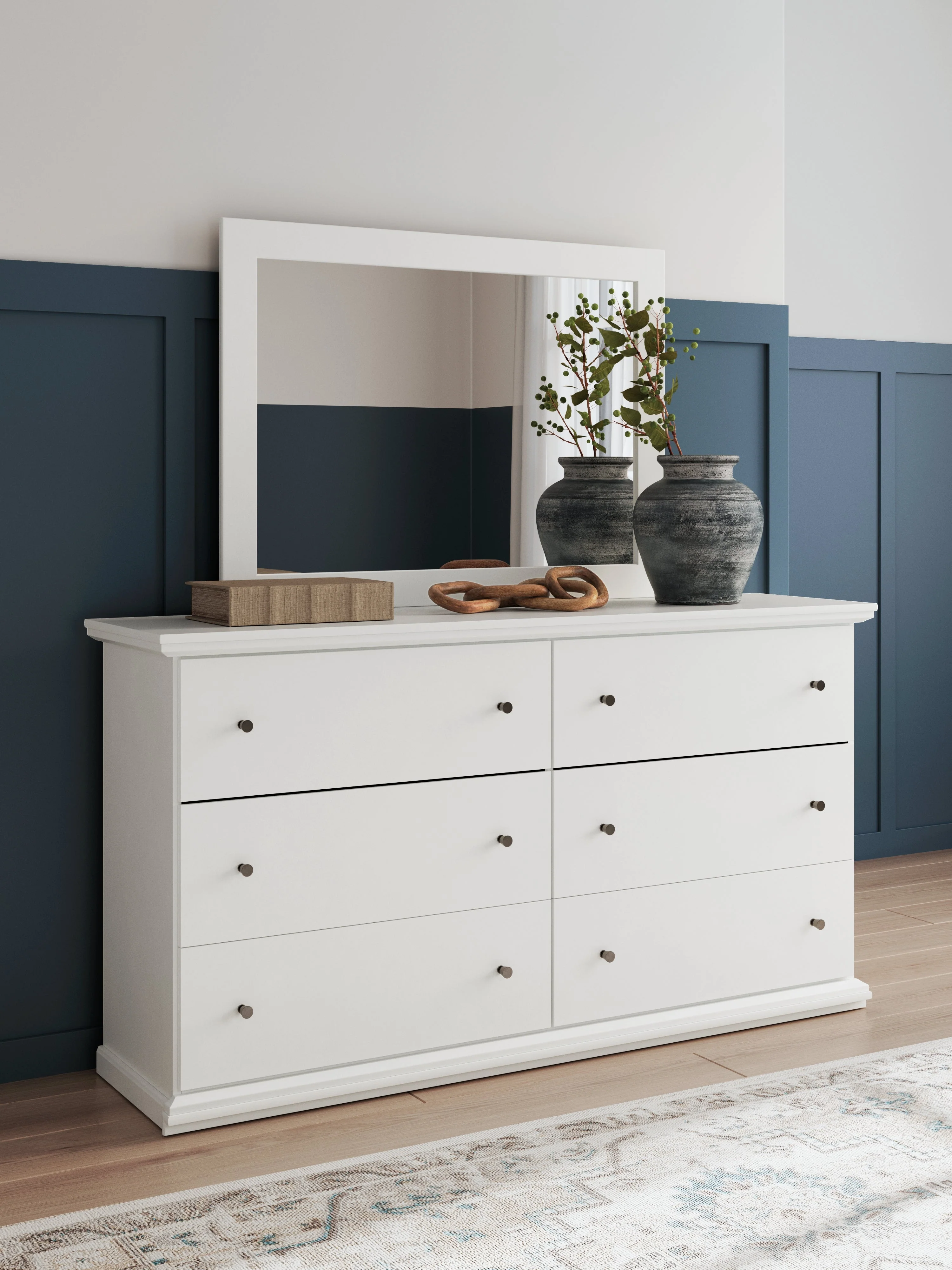 Bostwick Shoals King Panel Bed with Mirrored Dresser and 2 Nightstands in White - Image 19