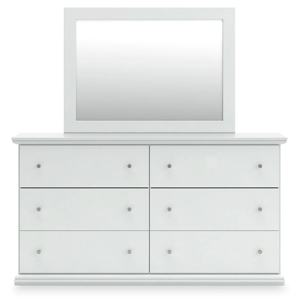 Bostwick Shoals King Panel Bed with Mirrored Dresser and 2 Nightstands in White - Image 2
