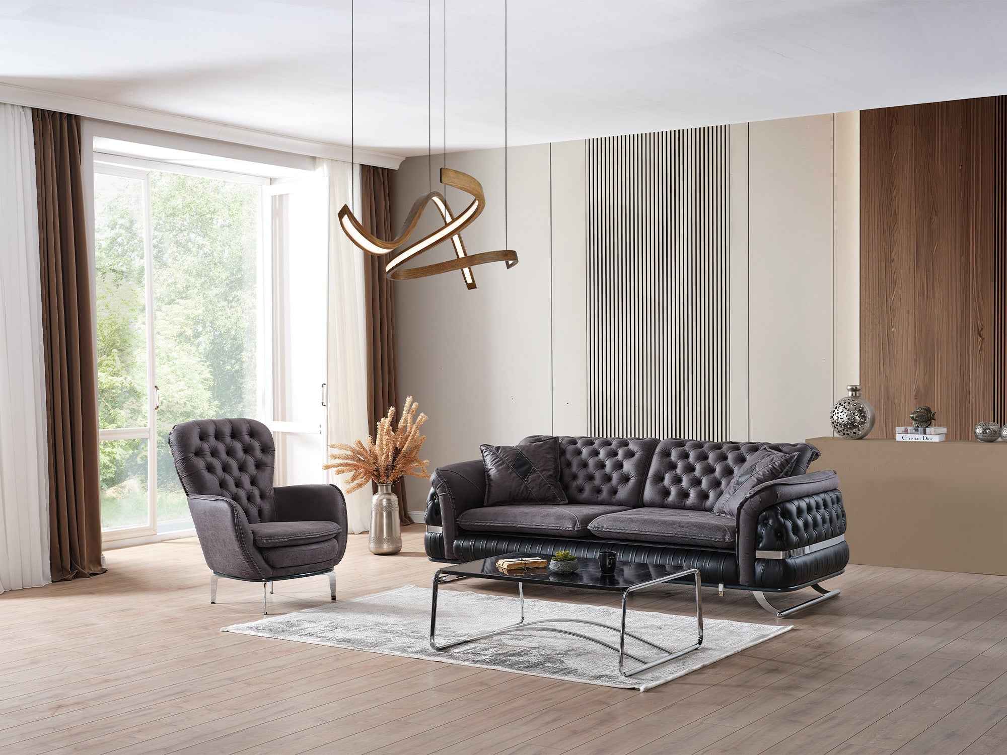 Bravo Black 3-pieces (Sofa & Loveseat & Chair) Living Room Set - Image 2