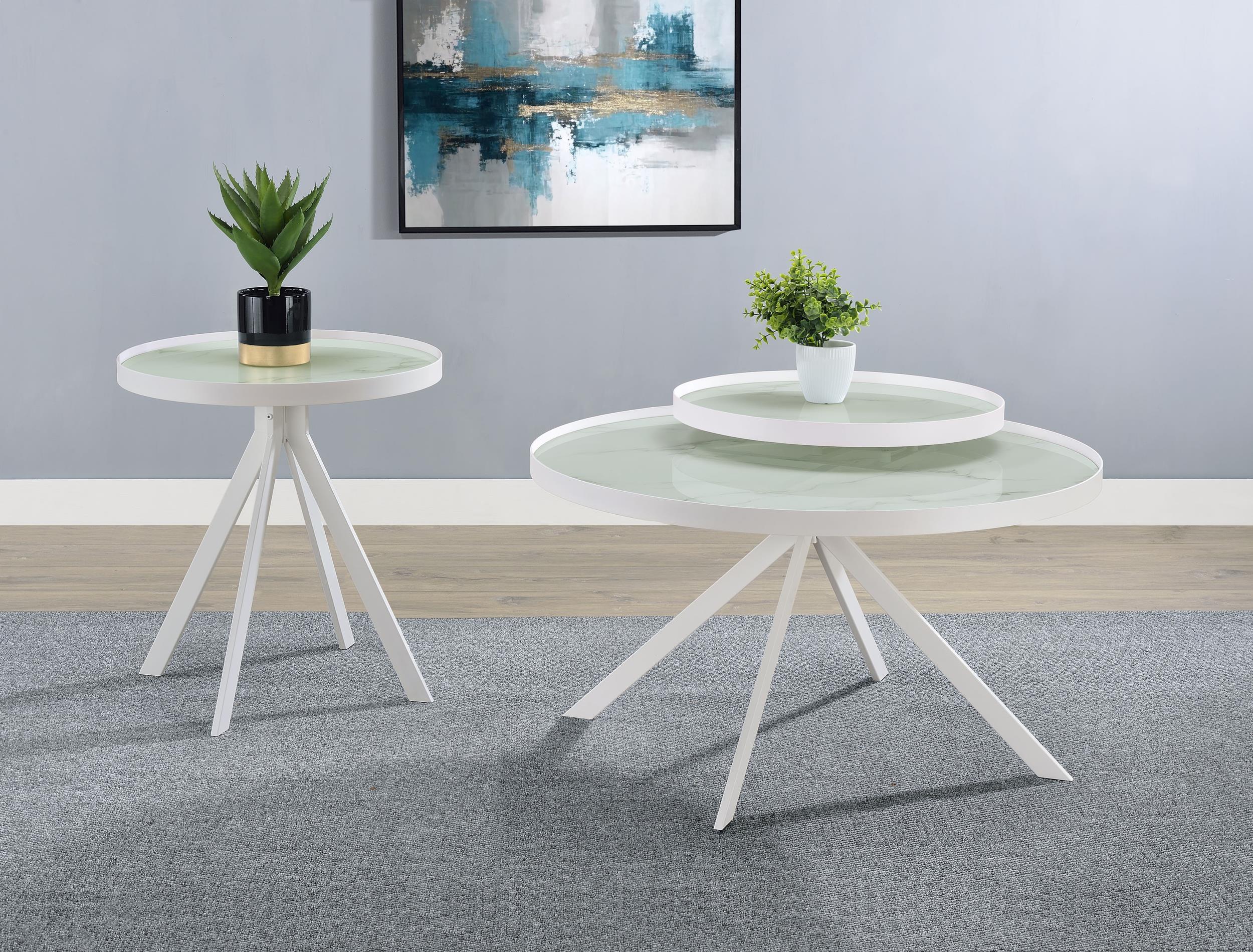 Briggs White Round Marble Printed Glass Top Coffee Table - Image 3
