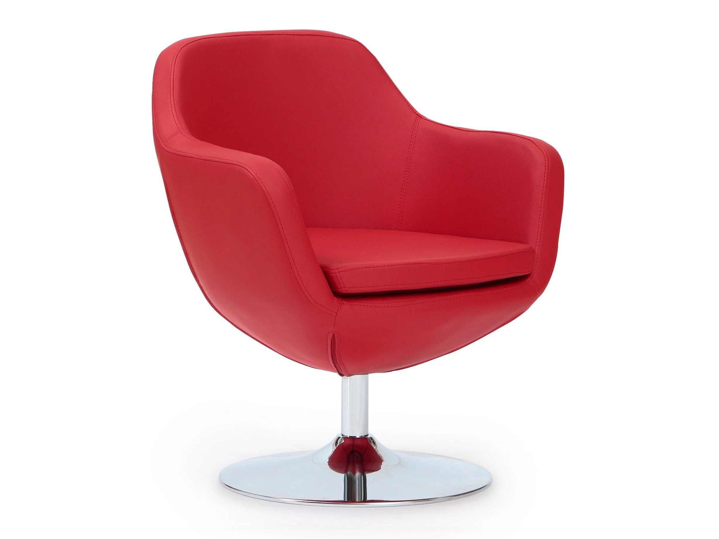 Caisson Faux Leather Swivel Accent Chair in Red and Polished Chrome