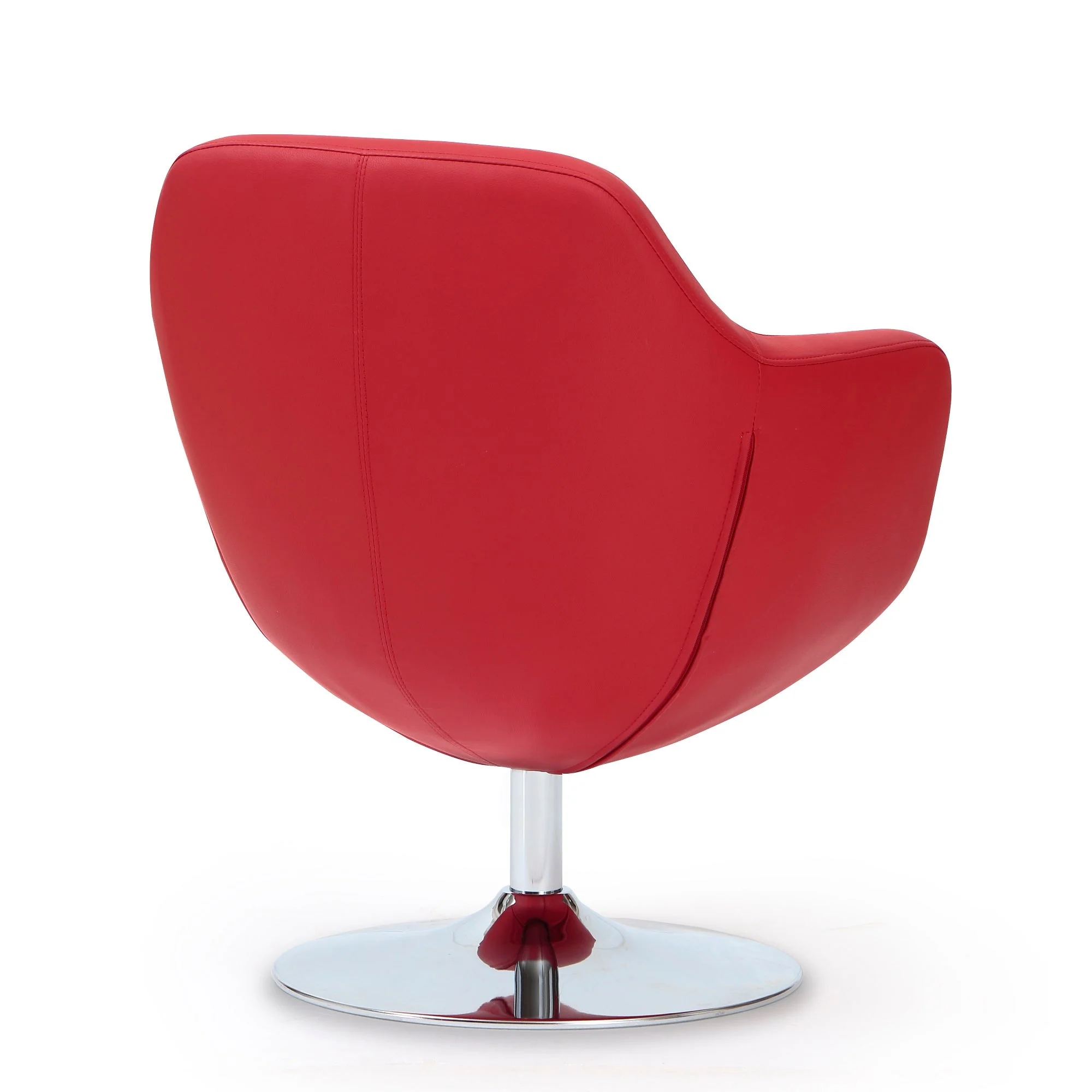 Caisson Faux Leather Swivel Accent Chair in Red and Polished Chrome - Image 6