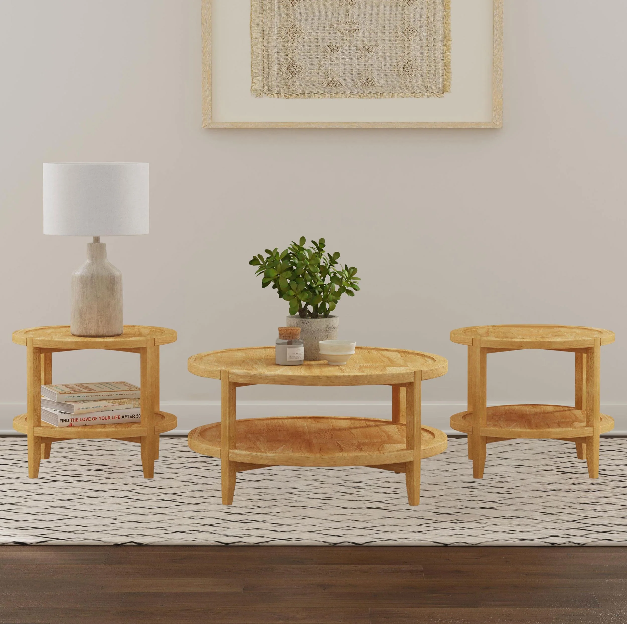 Camillo Maple 3-Piece Round Coffee and End Table Set