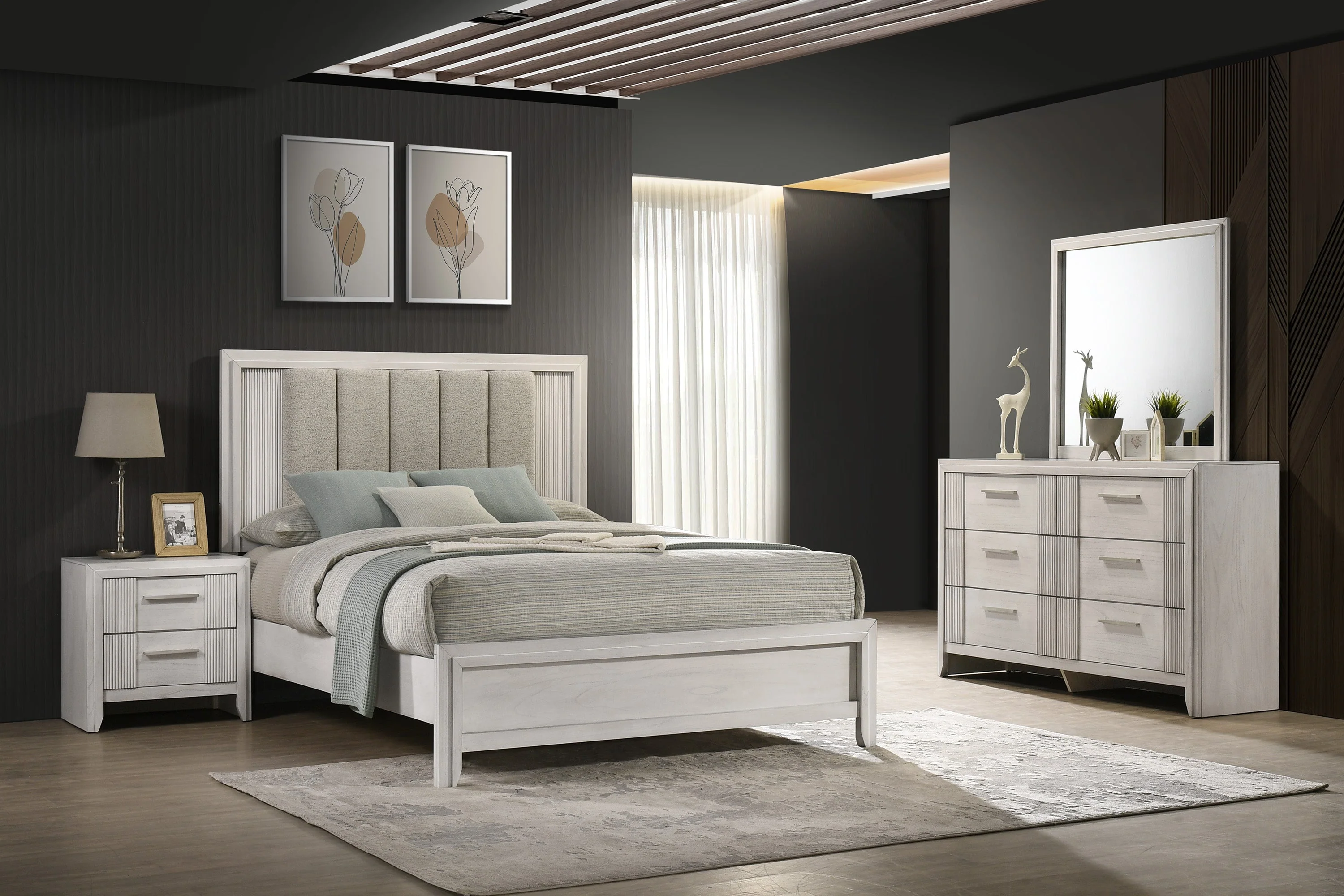 Carlton White Queen Upholstered Panel Bed - Image 4