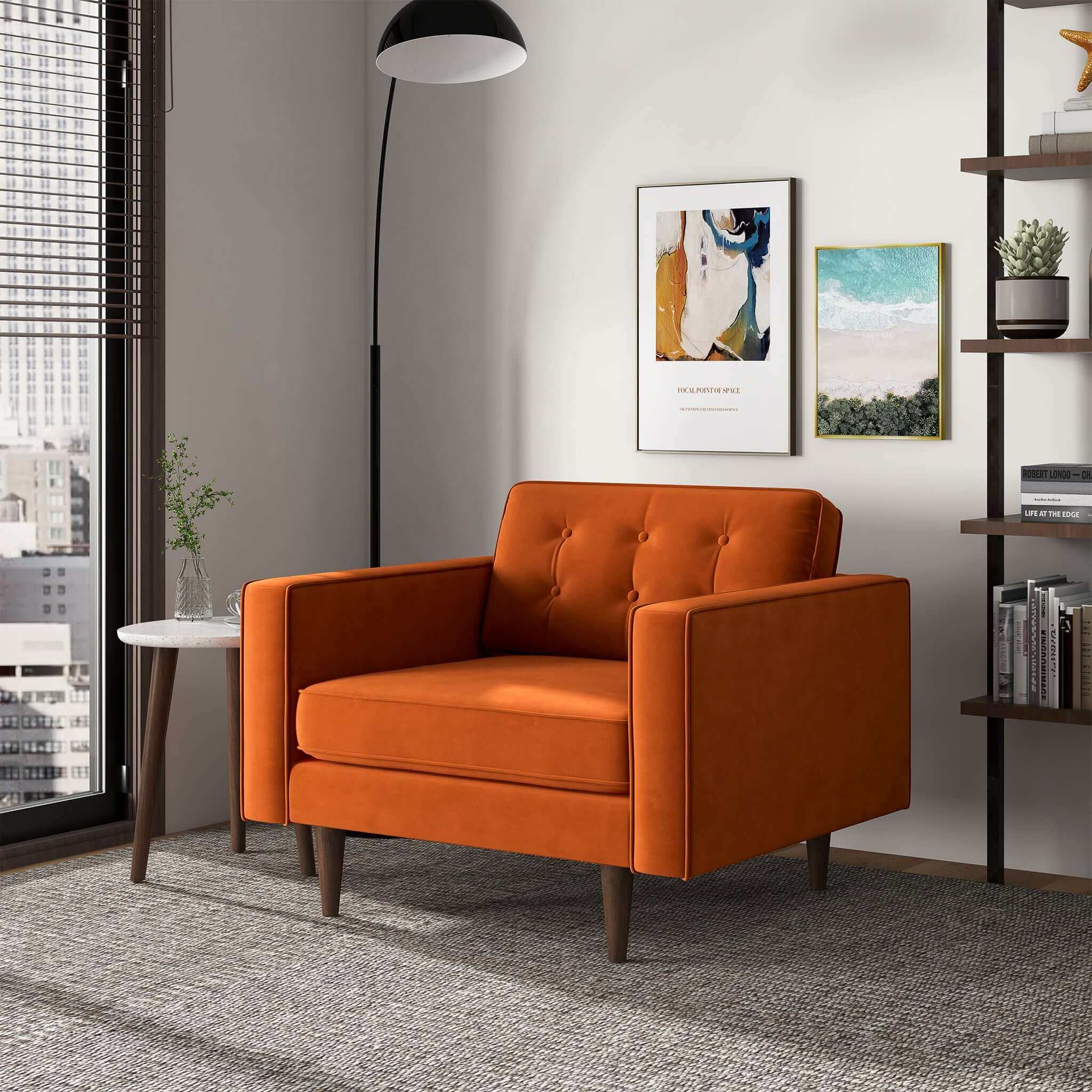 Casey Burnt Orange Velvet Lounge Chair - Image 3