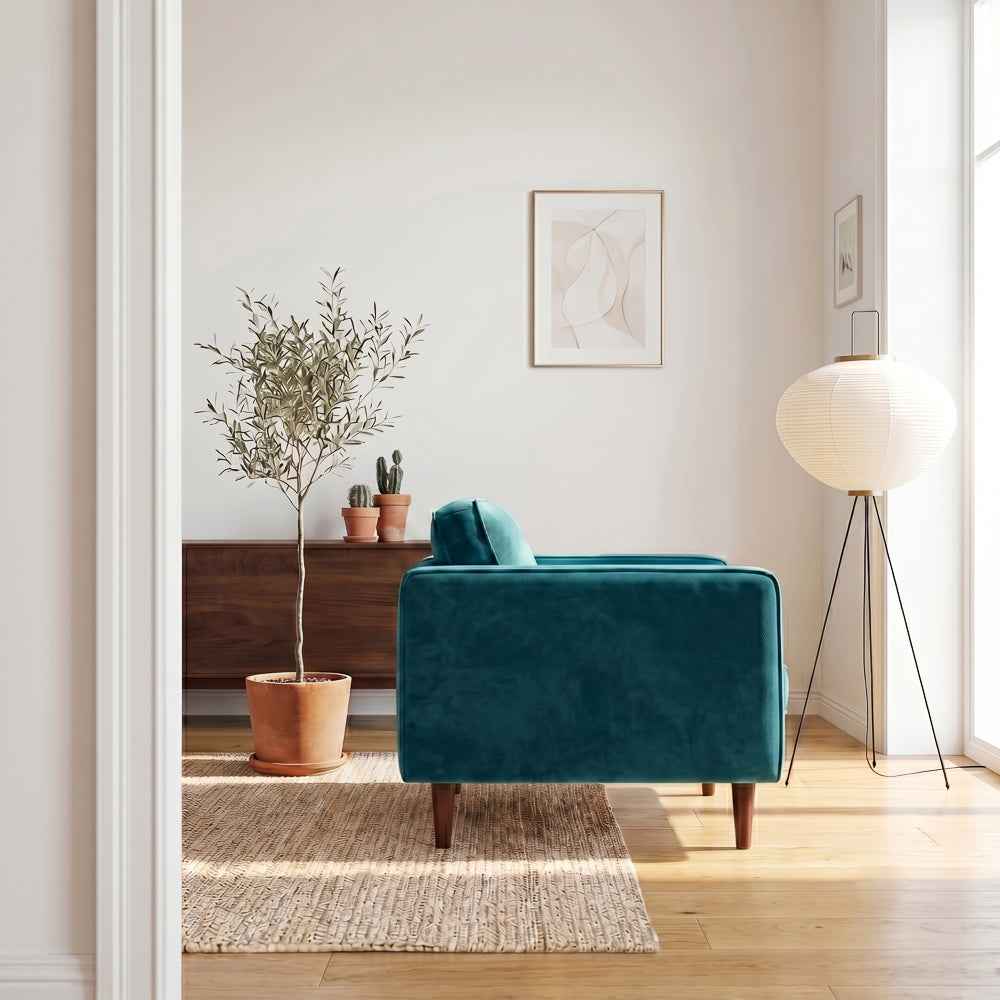 Casey Mid-Century Modern Pillow Back Velvet Upholstered Armchair in Teal - Image 5