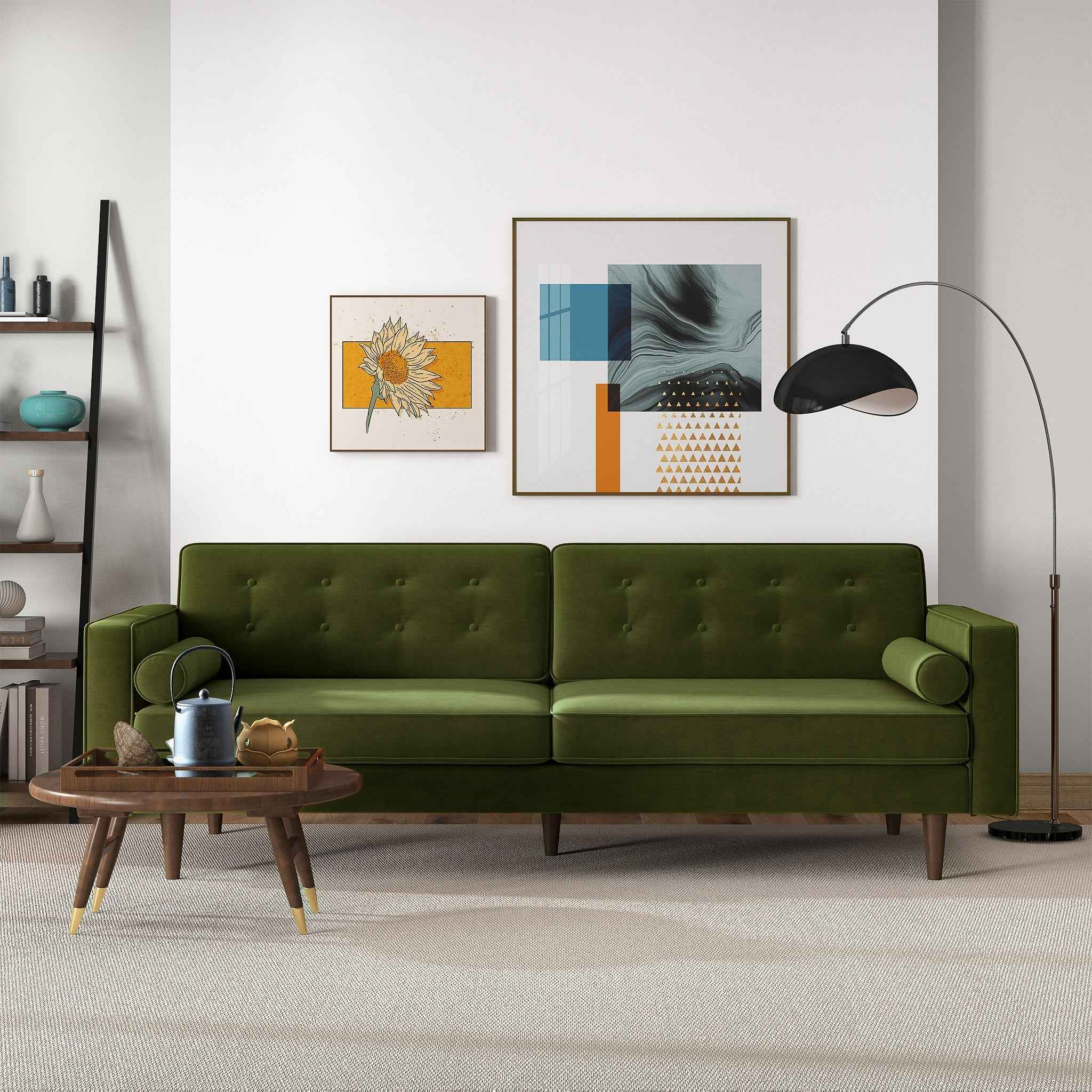 Casey Tufted Back Olive Green Velvet Upholstered Sofa - Image 4