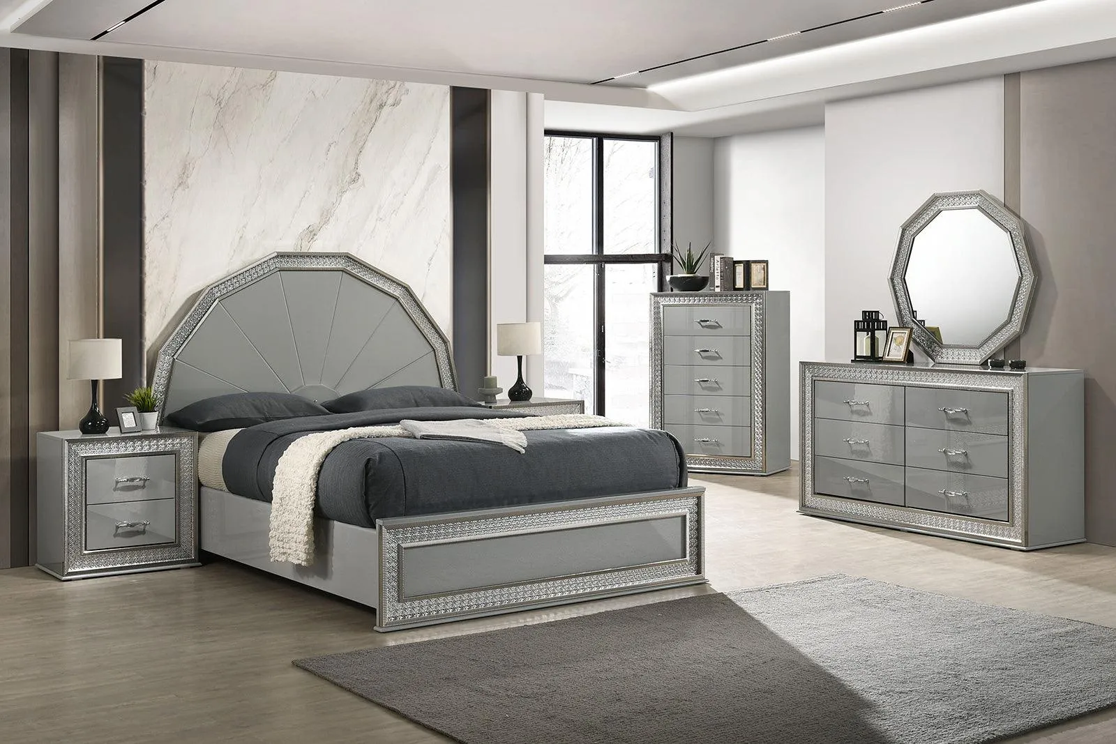 Cassiopeia Metallic Gray Arch Glam King Bed - Image 2