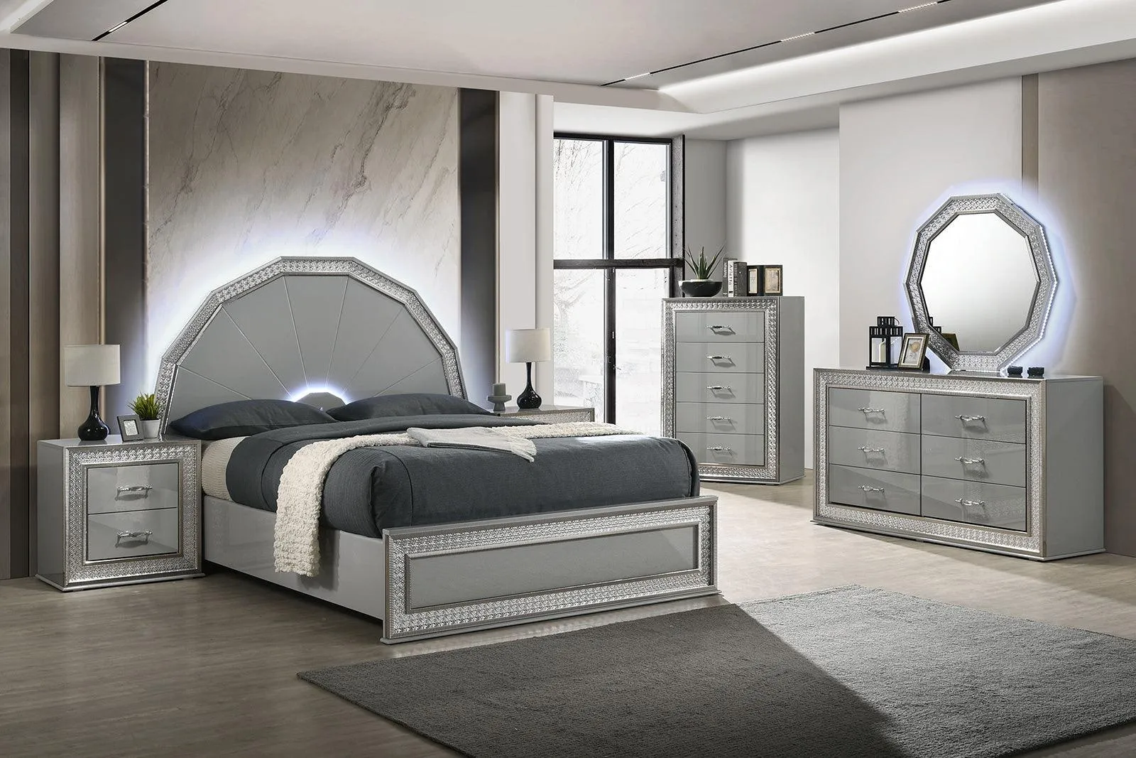 Cassiopeia Metallic Gray Arch Glam King Bed - Image 4