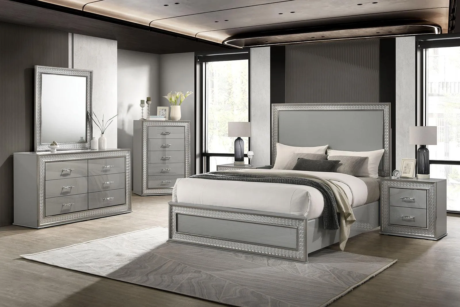 Cassiopeia Metallic Gray Queen Panel Bed - Image 2