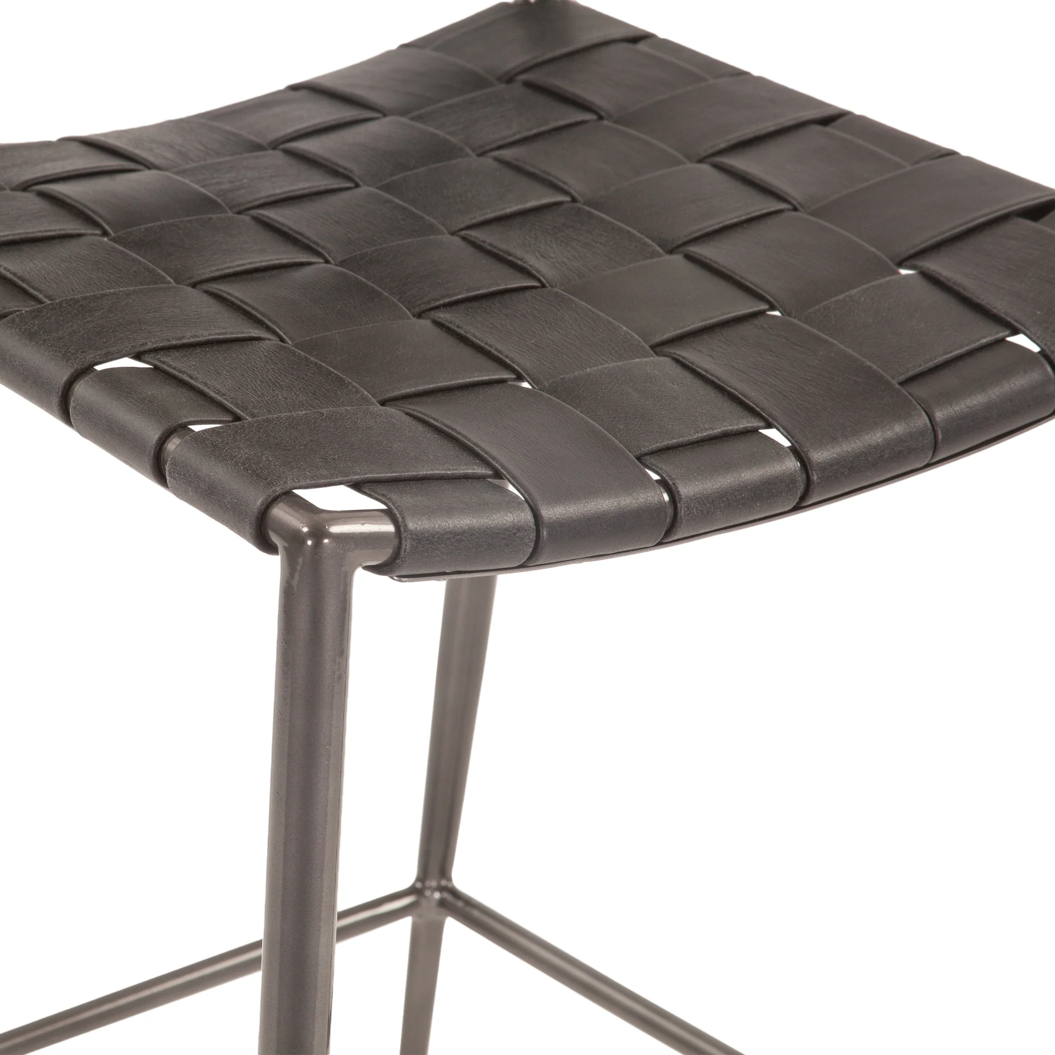 Copenhagen 17" Counter Chair in Black Buffalo Leather and Iron - Image 4