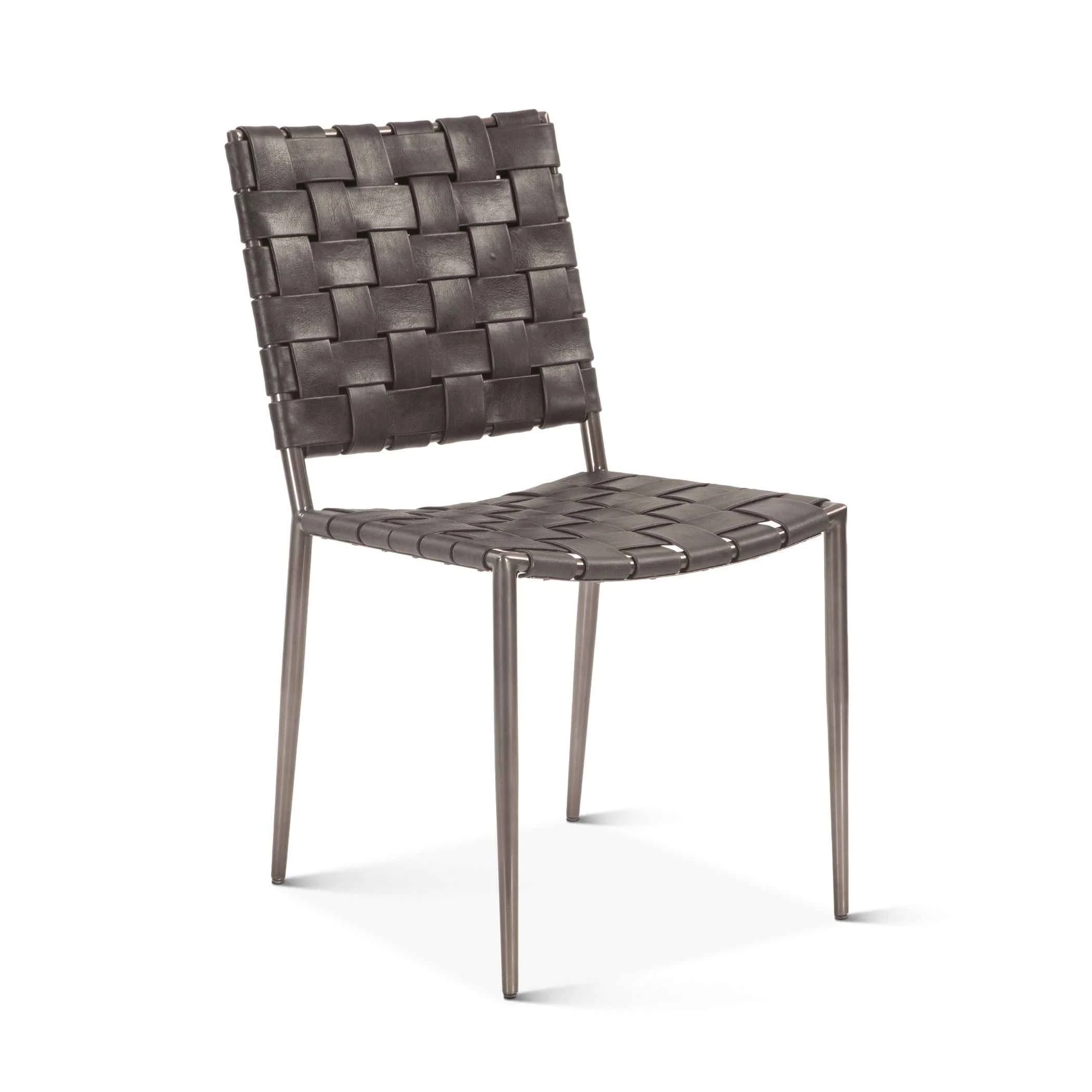 Copenhagen 18" Dining Chair in Black Buffalo Leather and Iron, Set of 2