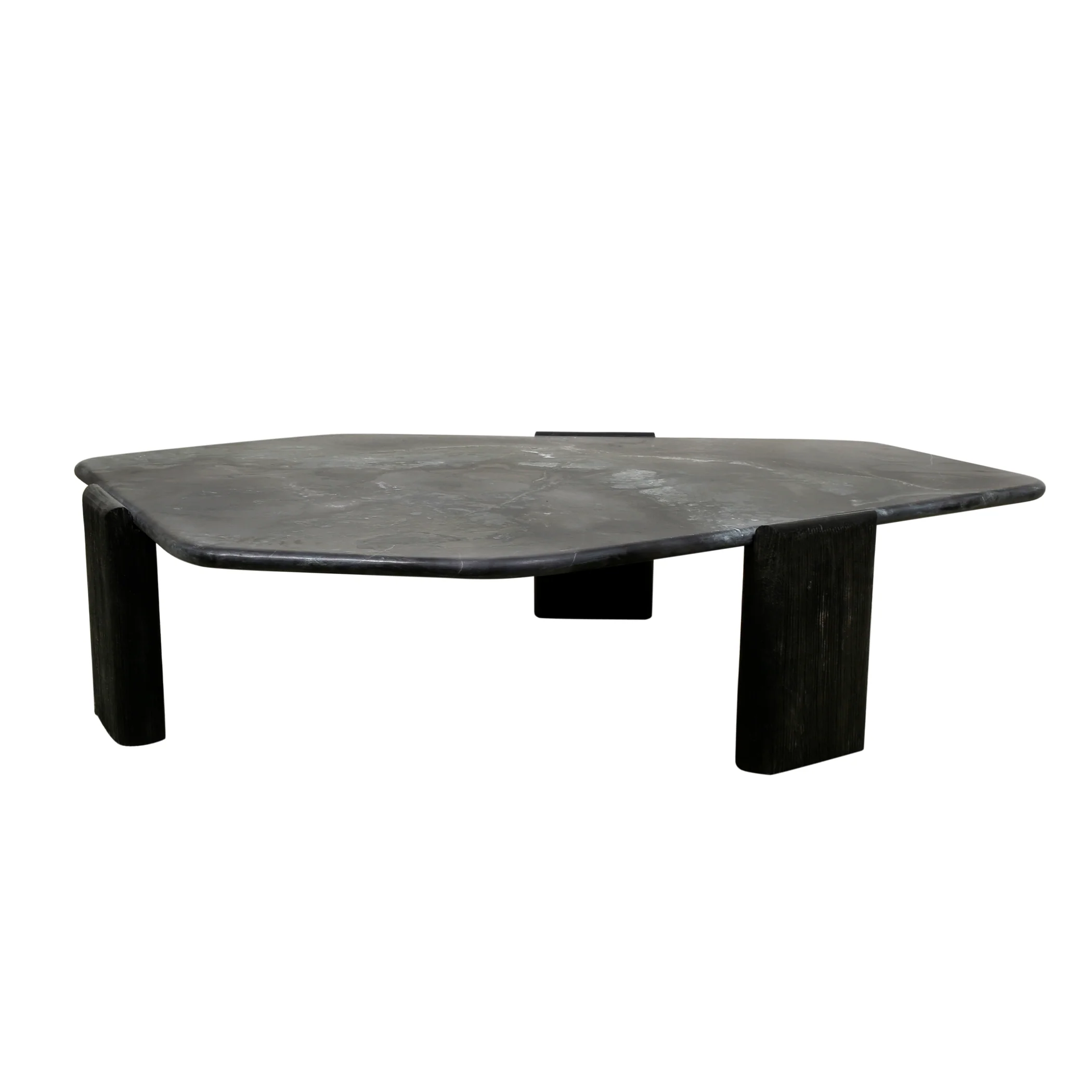 Breton 64" Hexagonal Coffee Table with Lava Marble Top with Dark Mango Base - Image 7