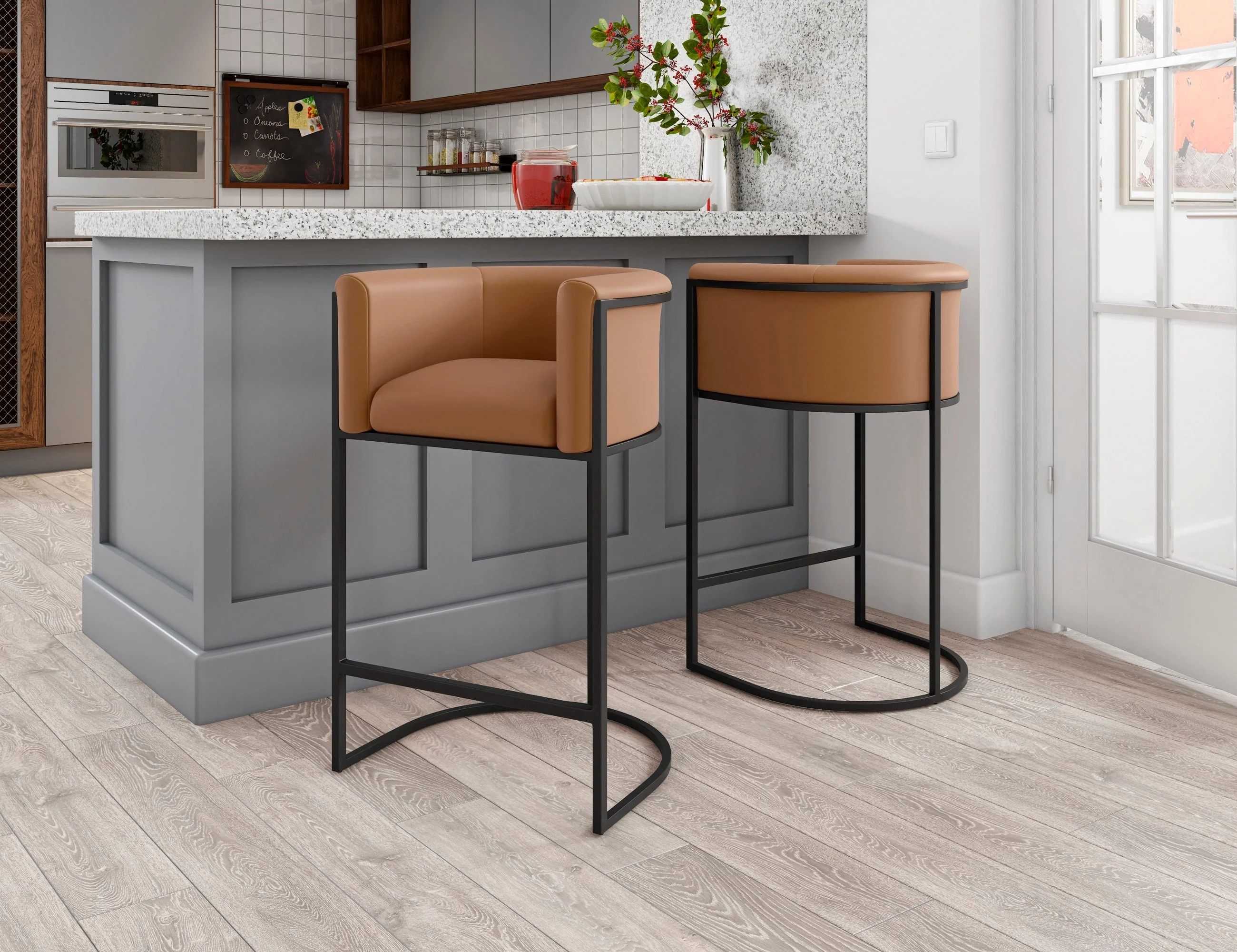 Cosmopolitan Counter Stool in Camel and Black (set of 3) - Image 2