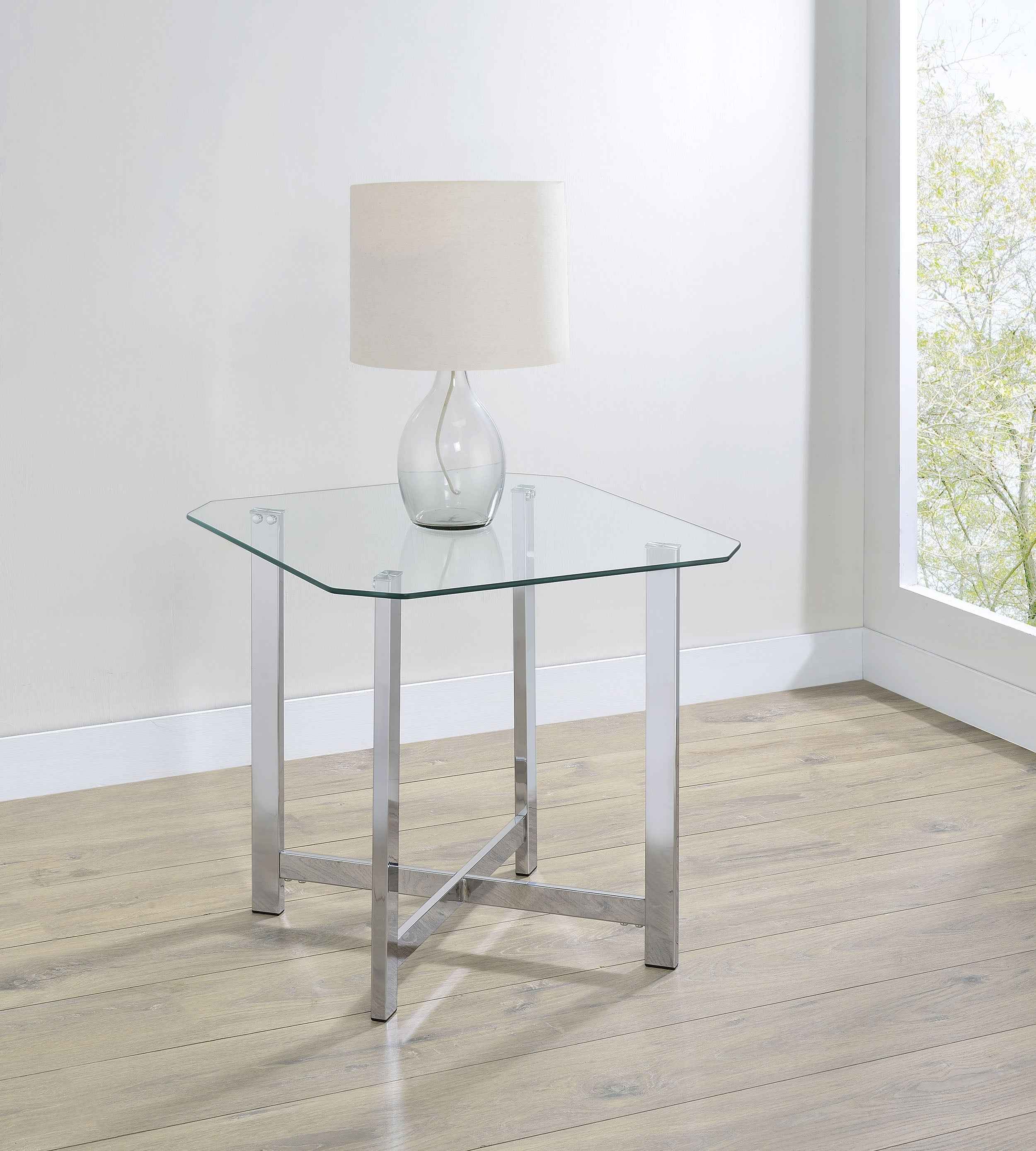 Cronin Chrome Square Tempered Glass Top Side End Table