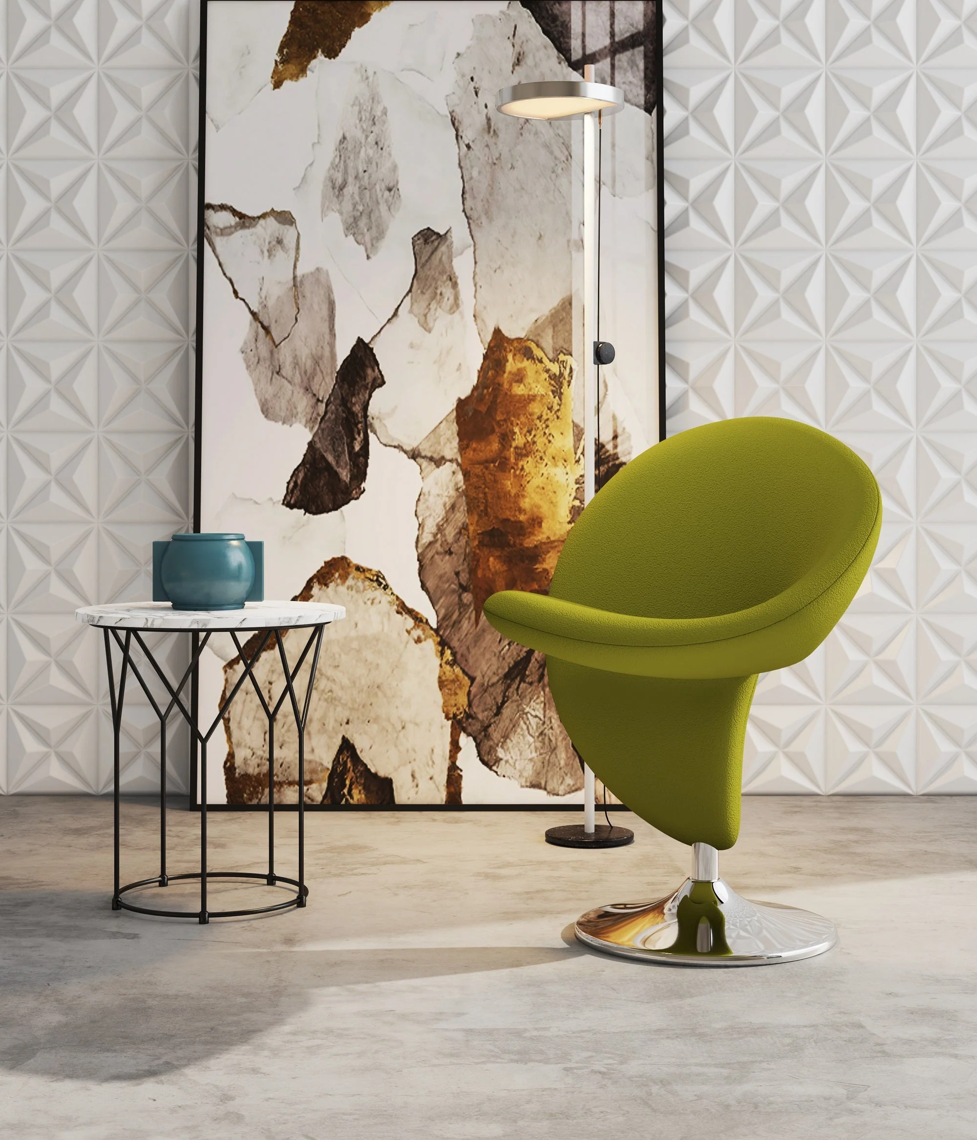 Curl Swivel Accent Chair in Green and Polished Chrome - Image 2