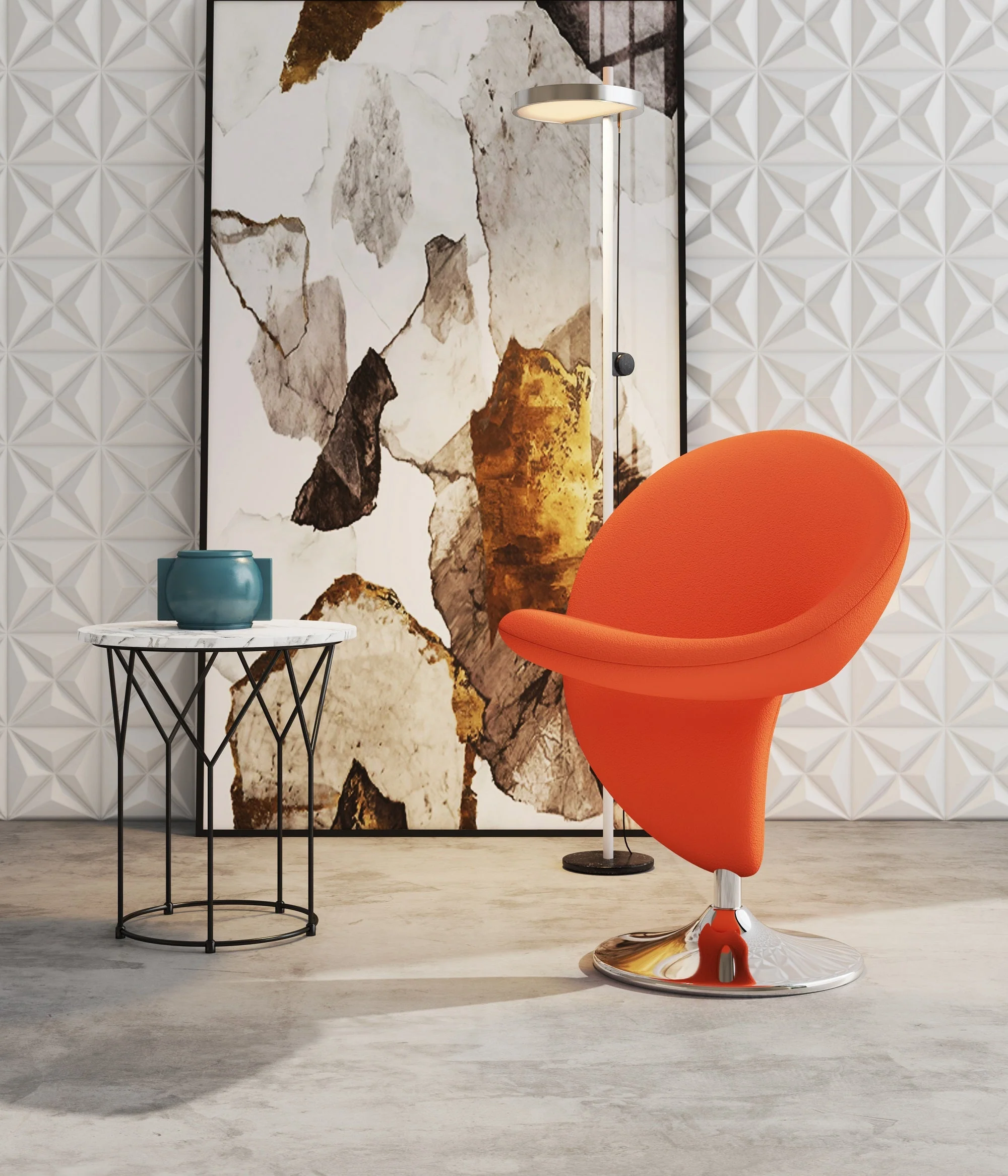 Curl Swivel Accent Chair in Orange and Polished Chrome - Image 2