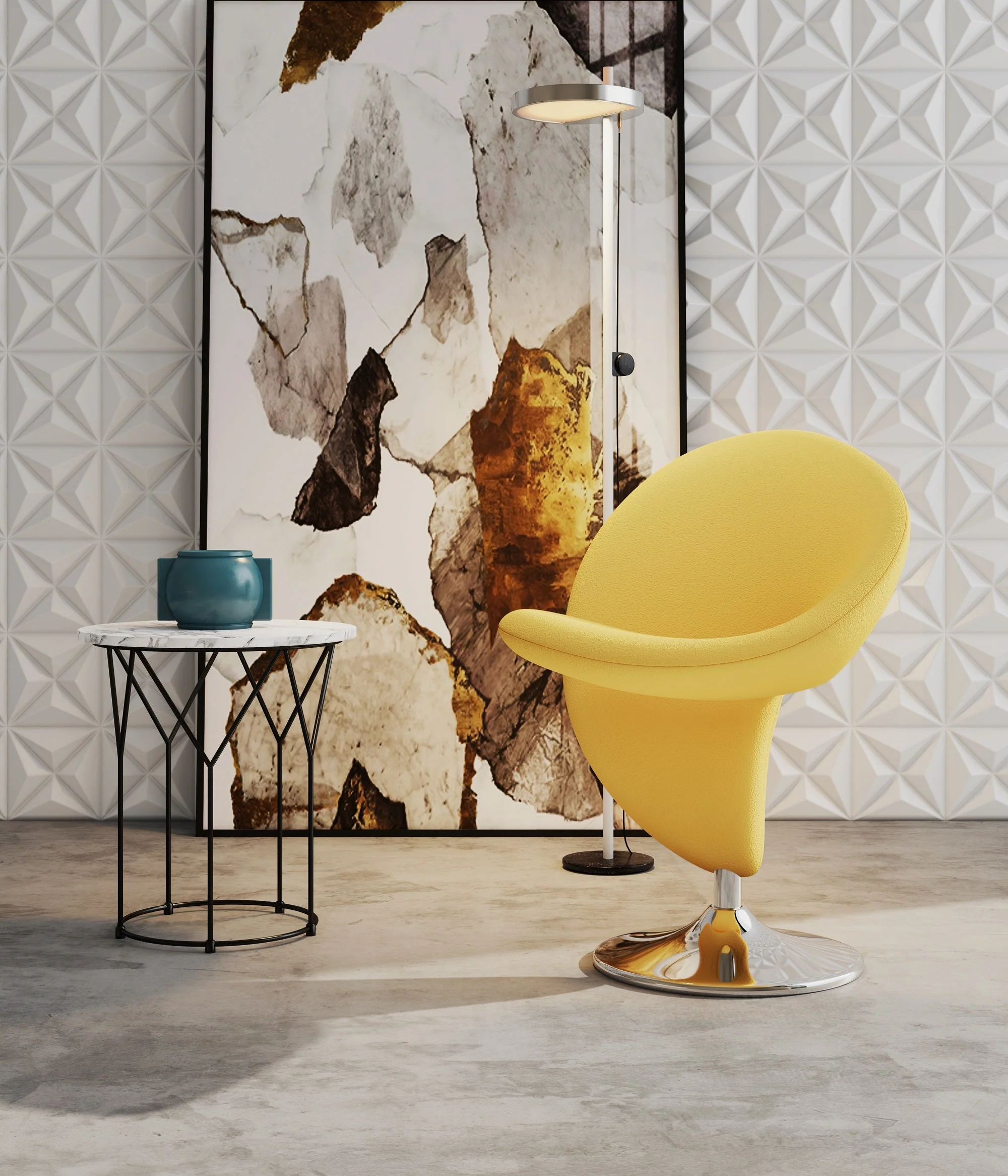 Curl Swivel Accent Chair in Yellow and Polished Chrome - Image 2