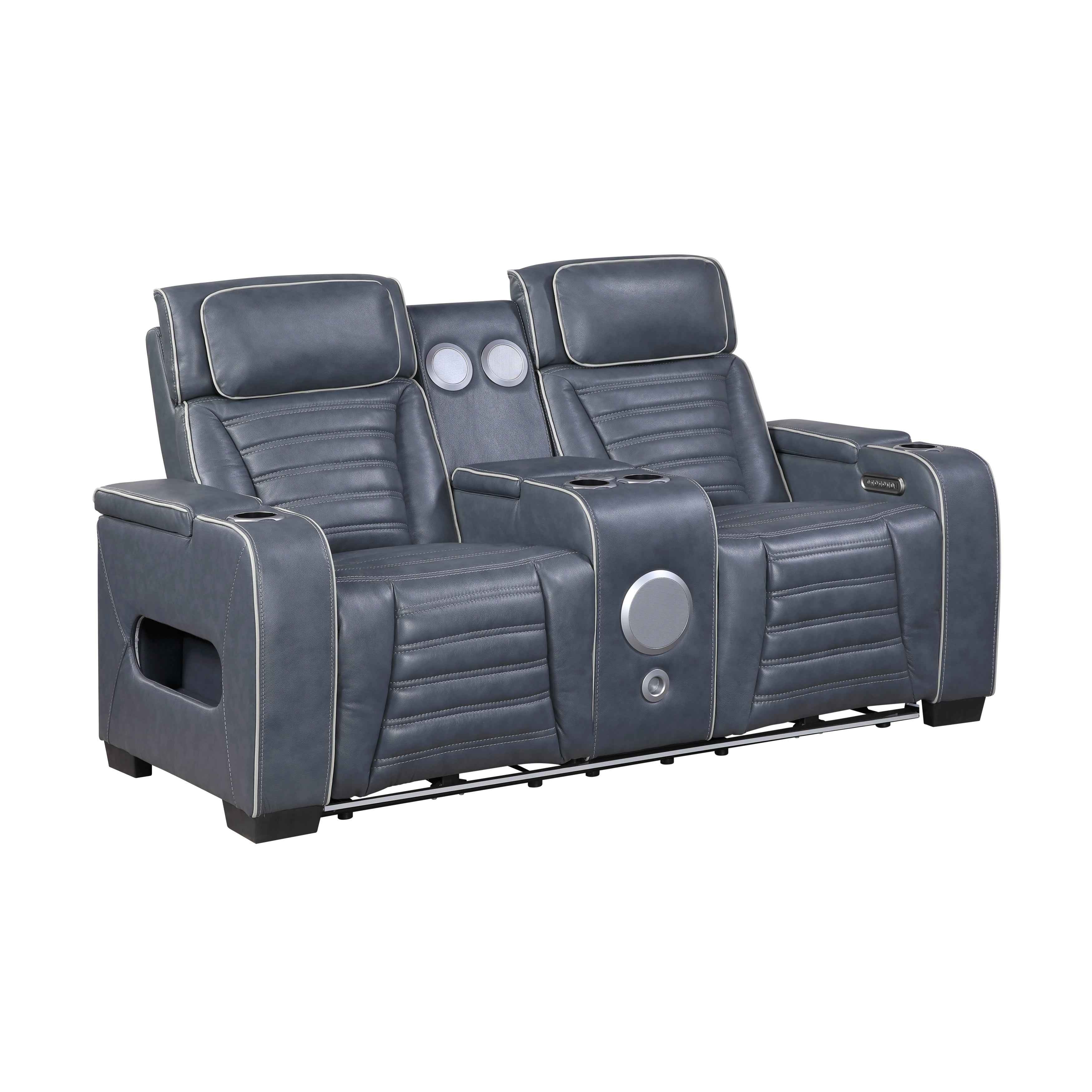 Cyber Blue Power Double Reclining Loveseat with Center Console - Image 2