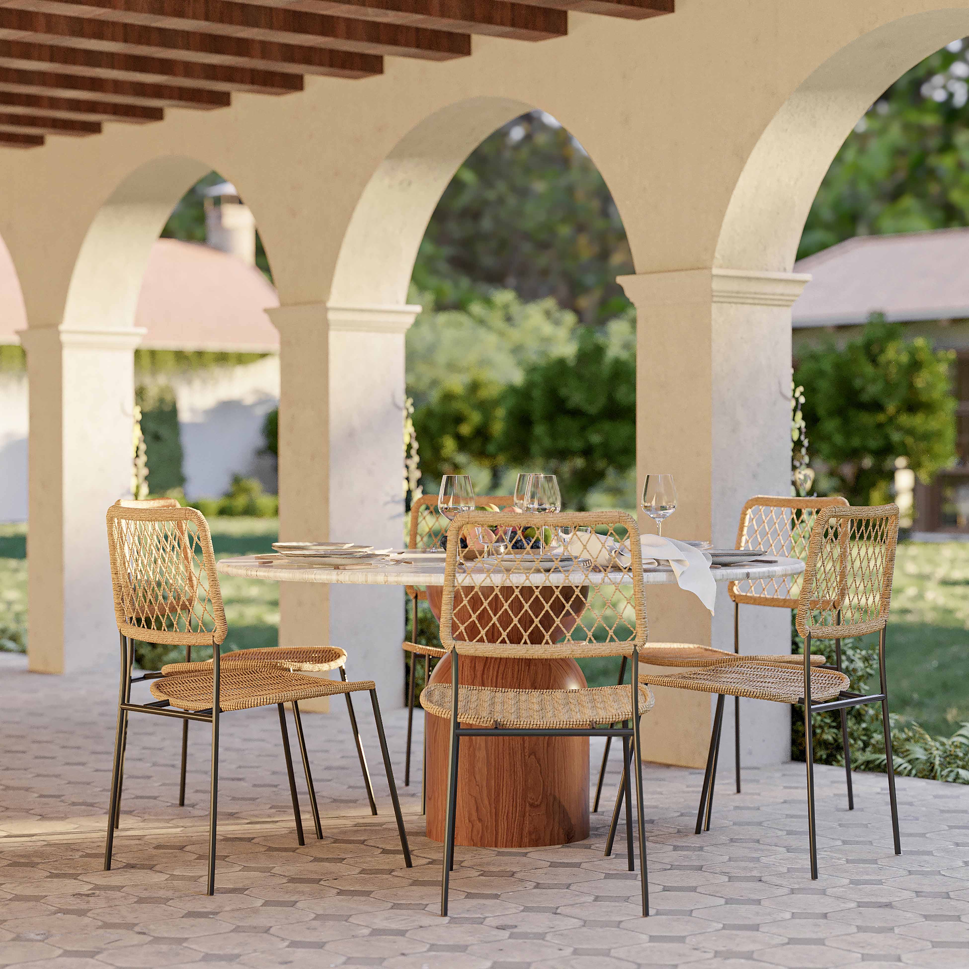 Cynthia 54" Faux Travertine Indoor/Outdoor Concrete Round Dining Table - Image 2