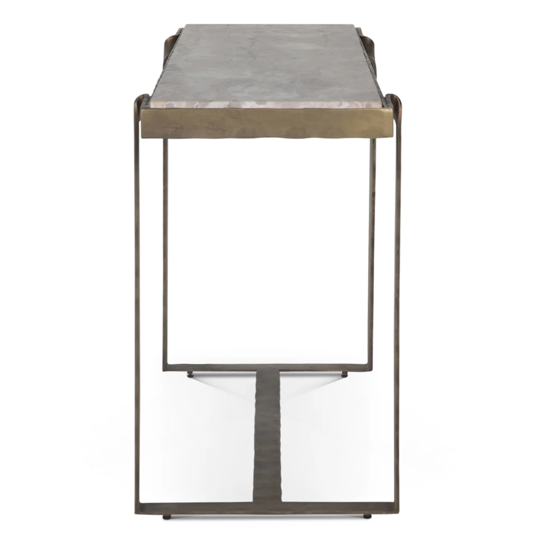 Argos 52" Console Table with Capri Beige Marble Top and Antique Brass Base - Image 5