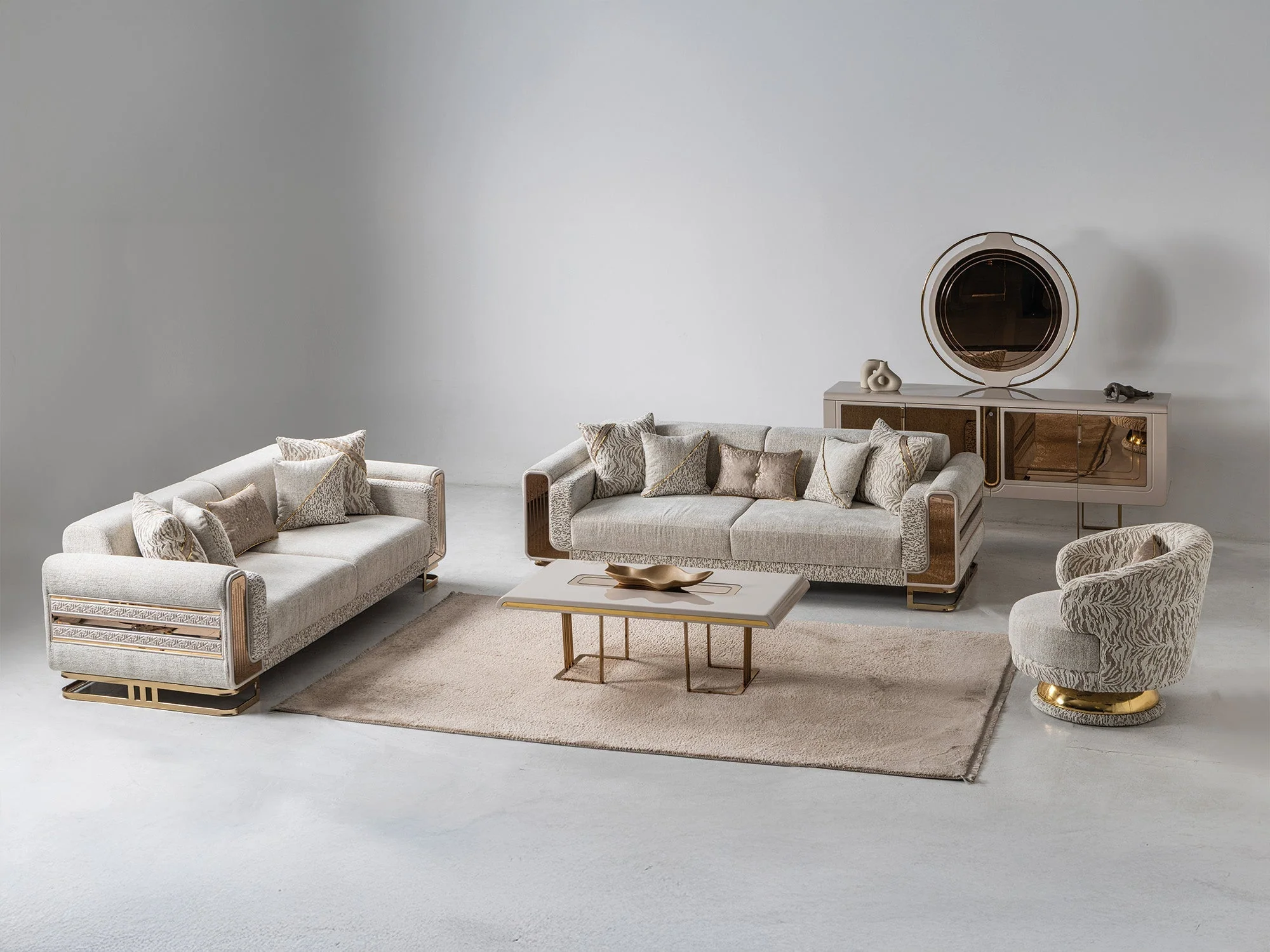 Delux Cream 3-pieces (Sofa & Loveseat & Chair) Living Room Set - Image 2
