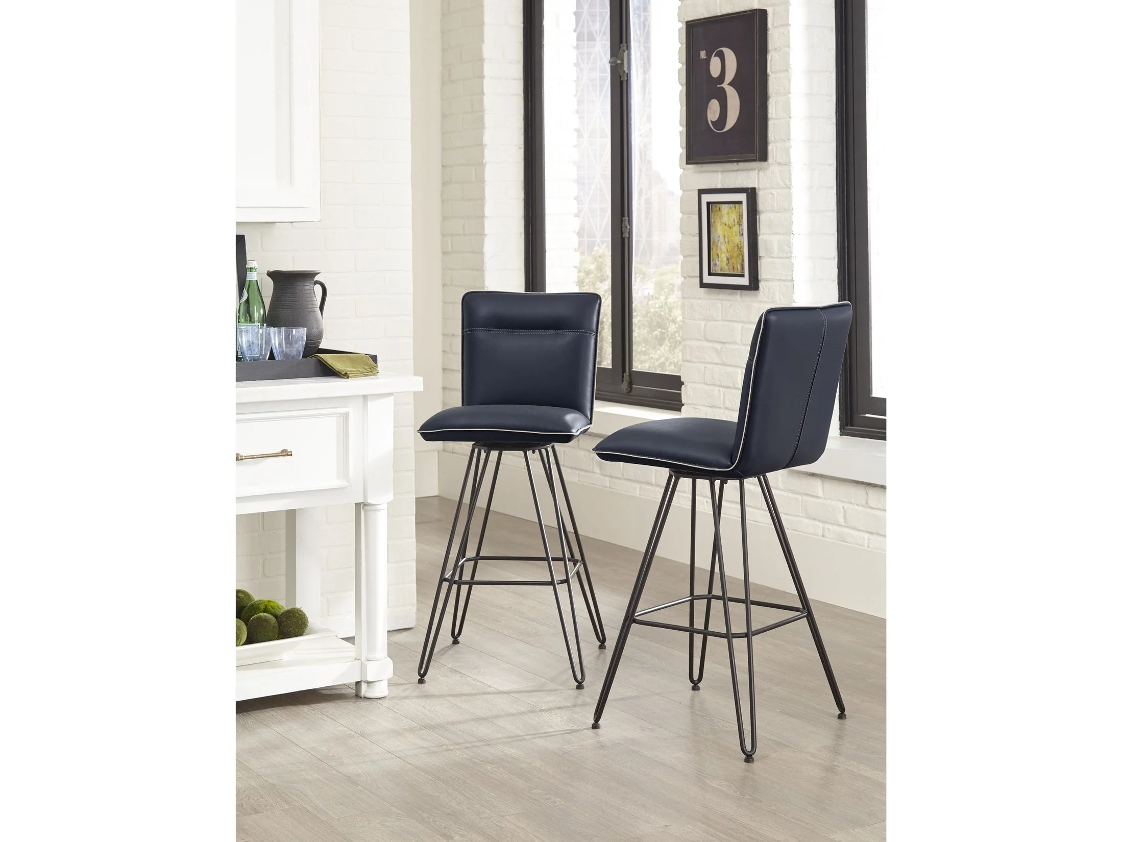 Demi Hairpin Leg Swivel Bar Stool in Cobalt (Set of 2)