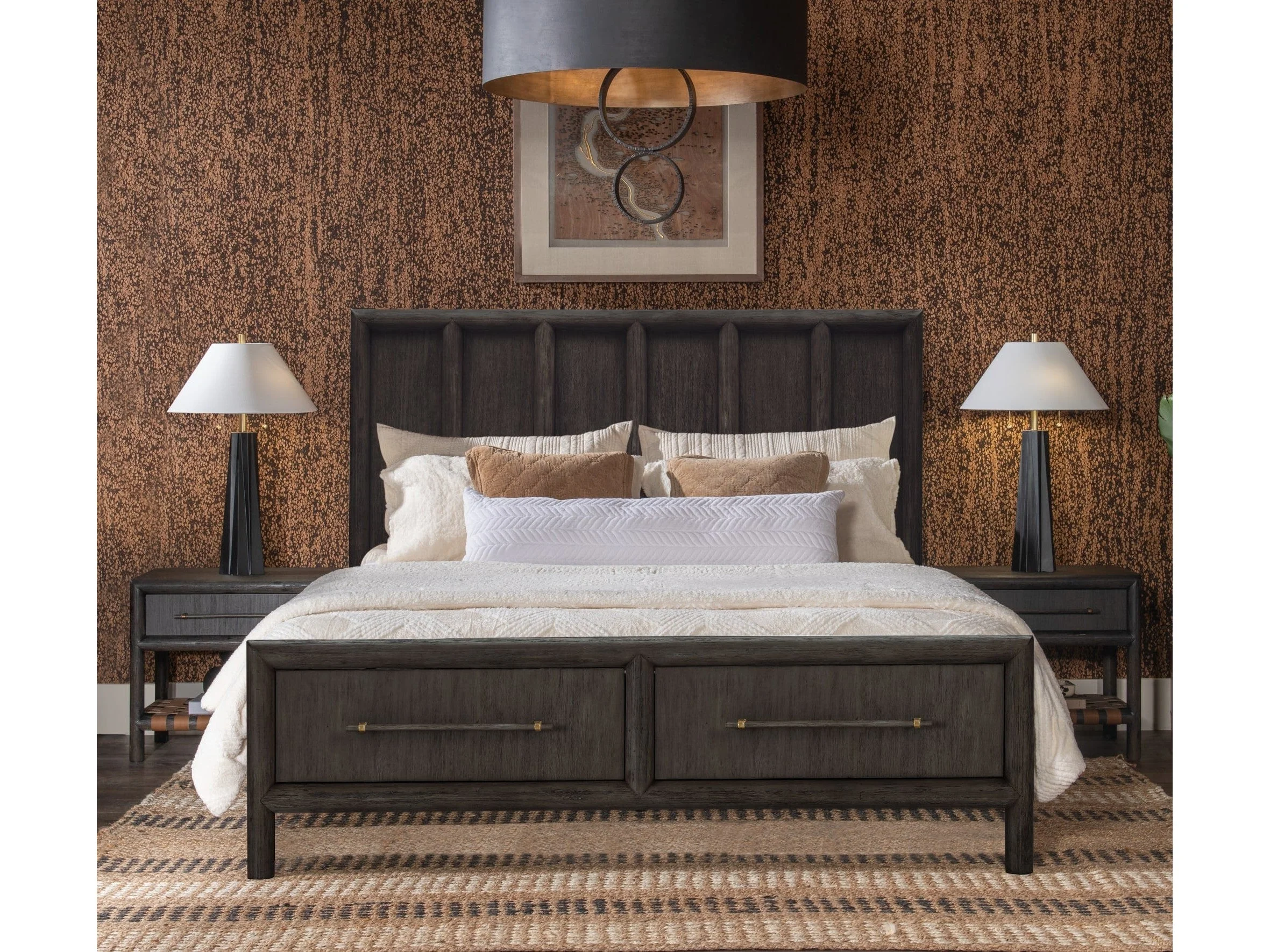 Dorsey Basalt Grey King Wooden Two Drawer Storage Bed