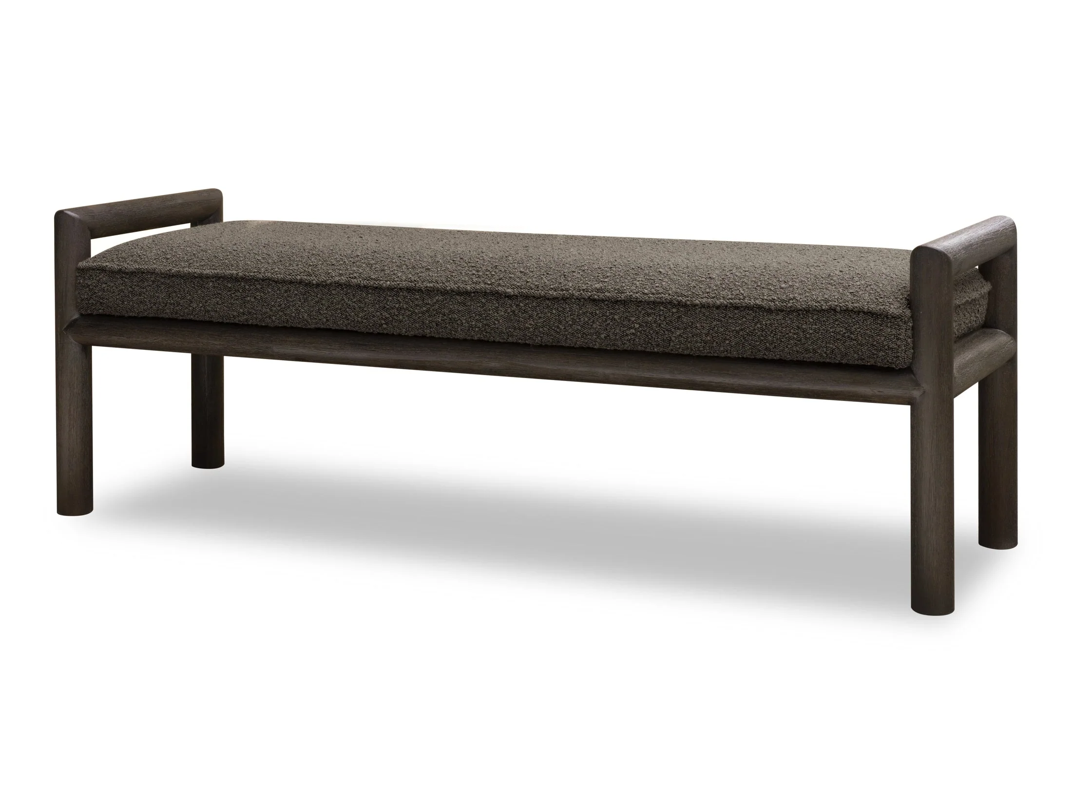 Dorsey Boucle Upholstered Wooden Bench in Basalt Grey and Pumpernickel