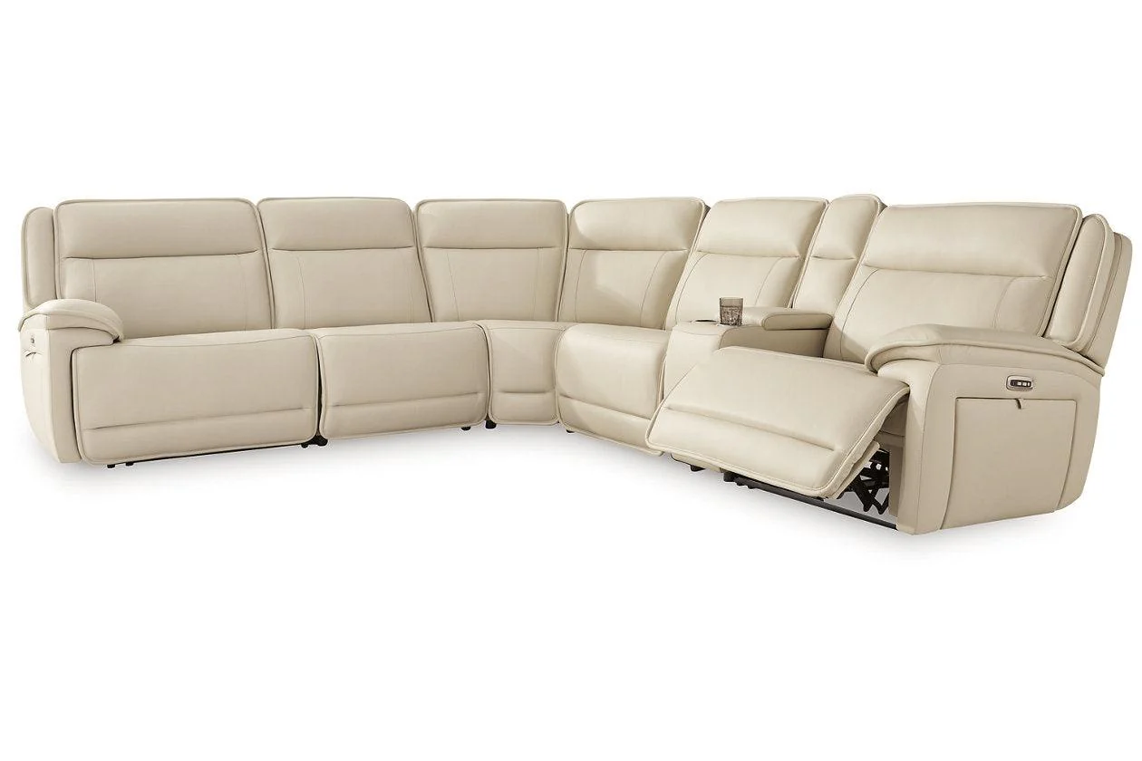 Double Deal Almond 6-Piece Dual Power Leather Reclining Modular Sectional - Image 7